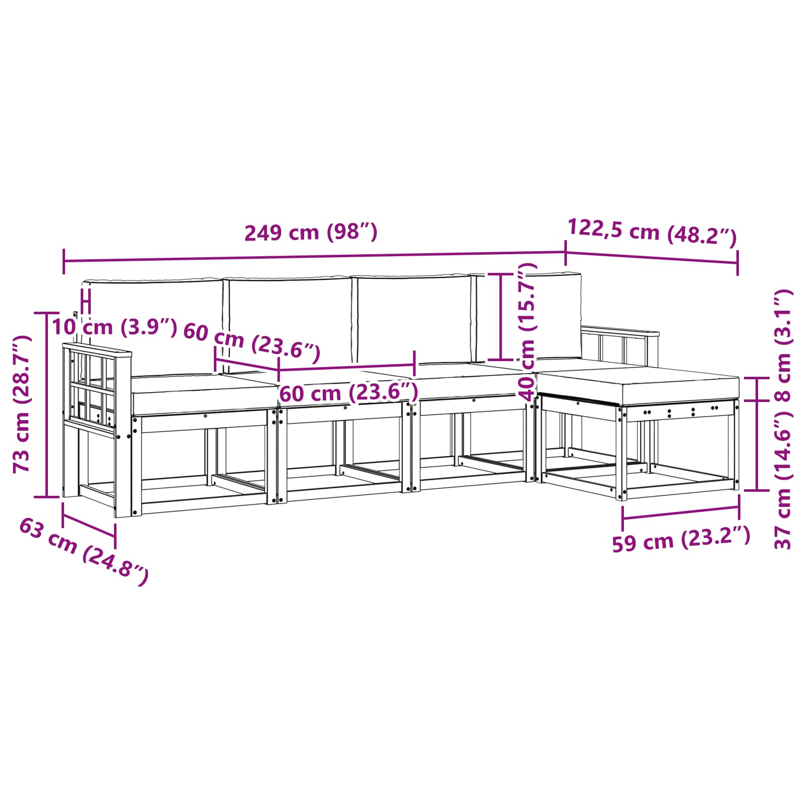 Outdoor-Sofagarnitur mit Kissen 5 pcs Weiß und Anthrazit