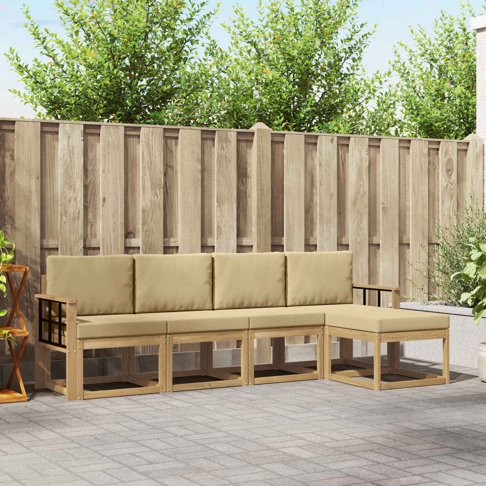 Outdoor-Sofagarnitur mit Kissen 5 pcs Weiß und Beige