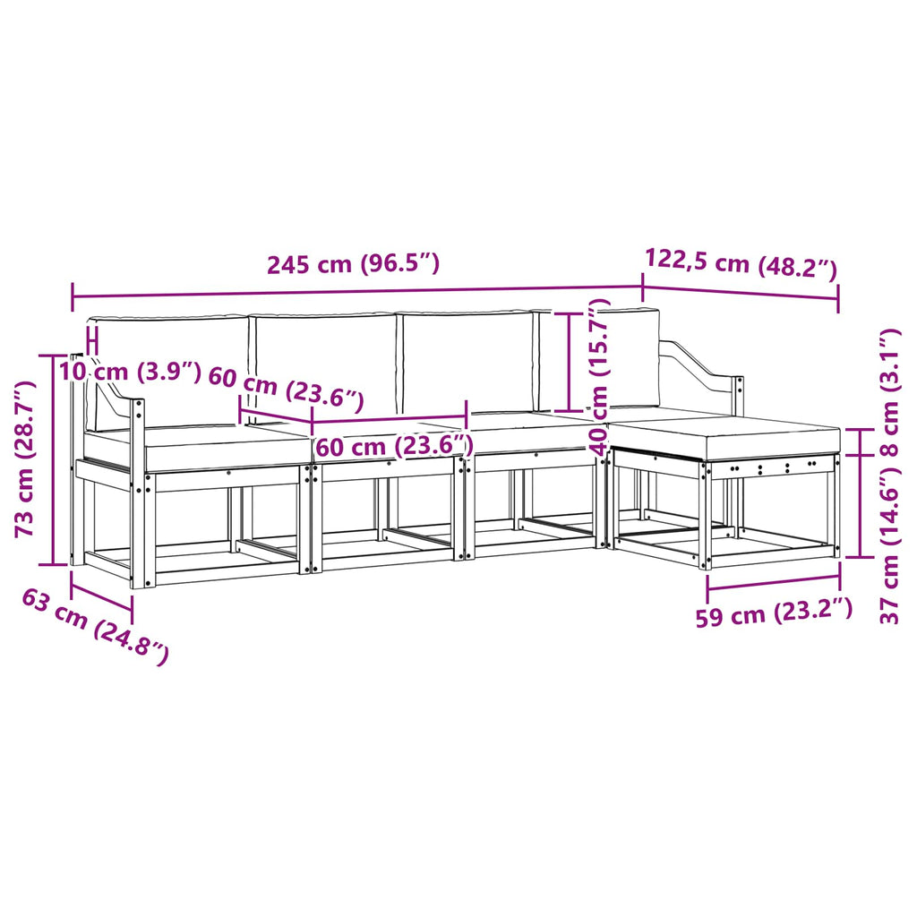 Outdoor-Sofagarnitur mit Kissen 5 pcs Weiß und Creme
