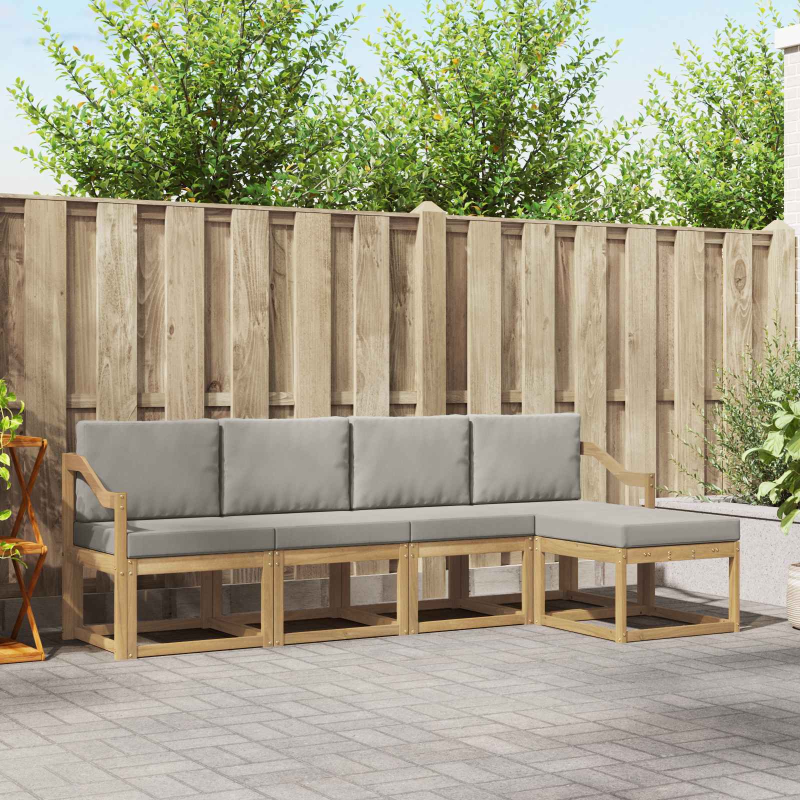 Outdoor-Sofagarnitur 5 pcs Weiß und Hellgrau
