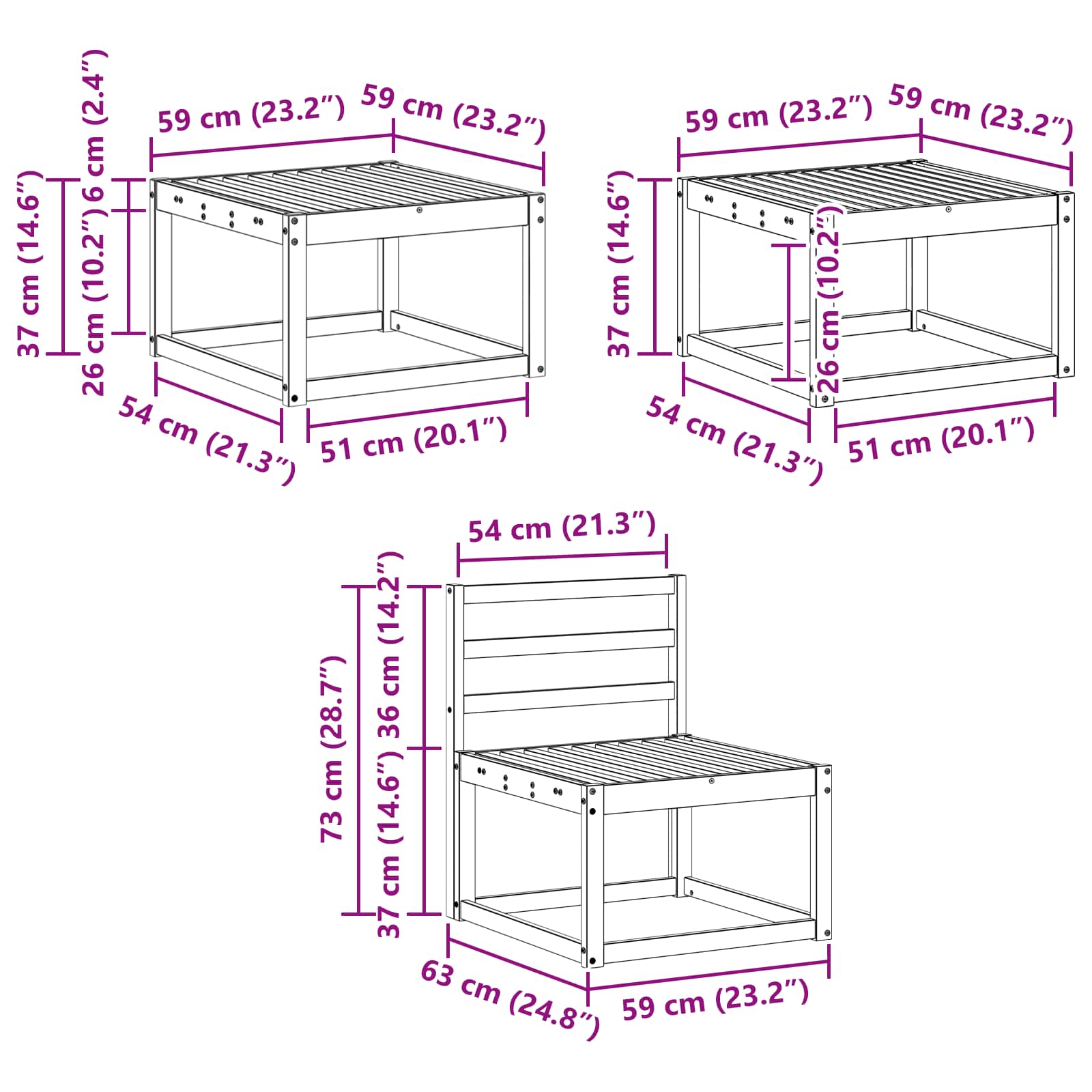 Outdoor-Sofagarnitur 6 pcs Weiß 59 x 59 x 37 cm