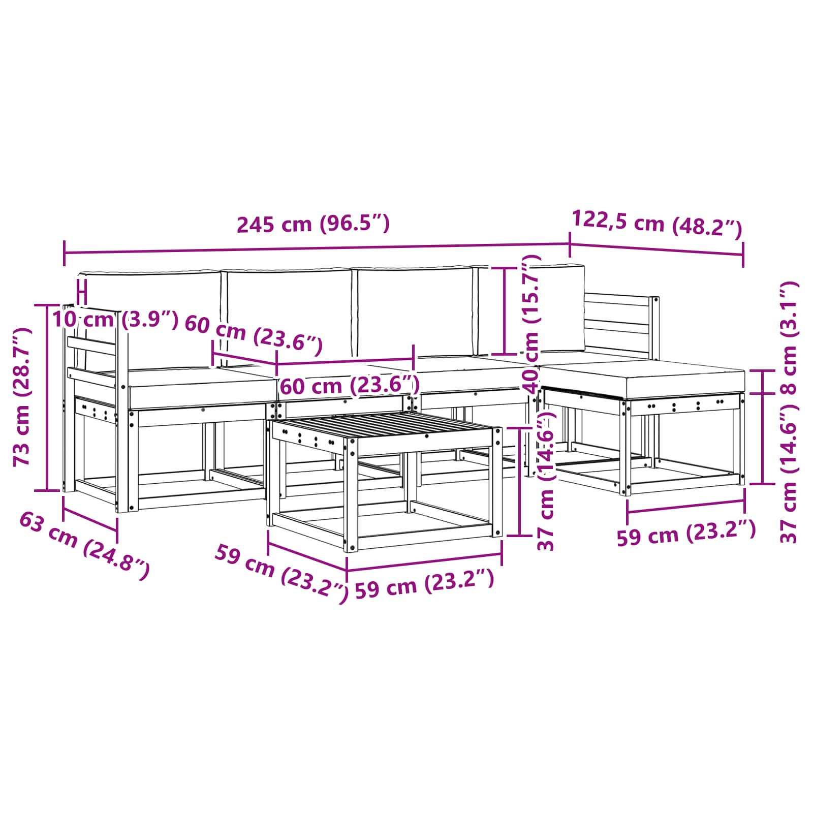Outdoor-Sofagarnitur mit Kissen 6 pcs Weiß und Creme