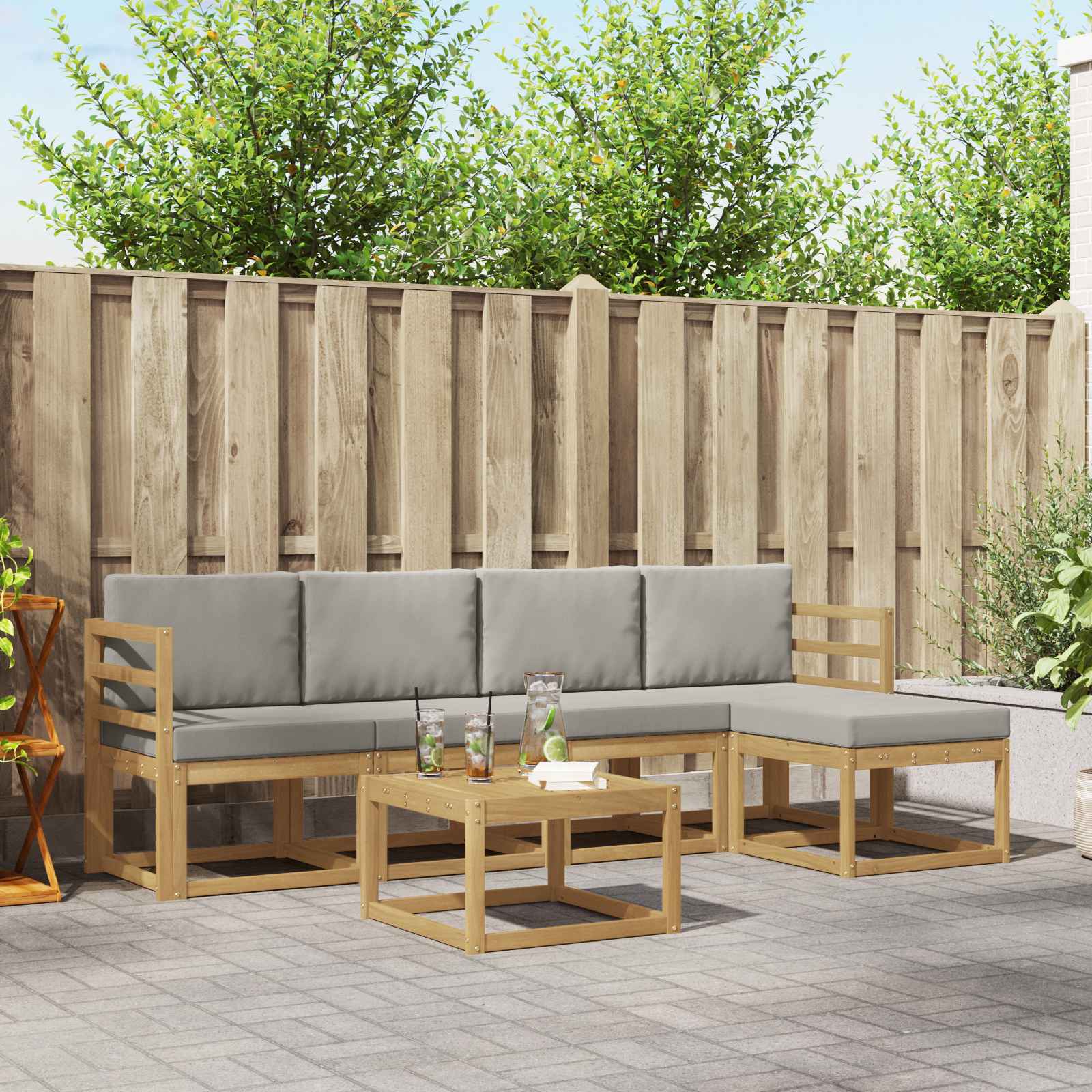 Outdoor-Sofagarnitur 6 pcs Weiß und Hellgrau 59 x 59 x 37 cm