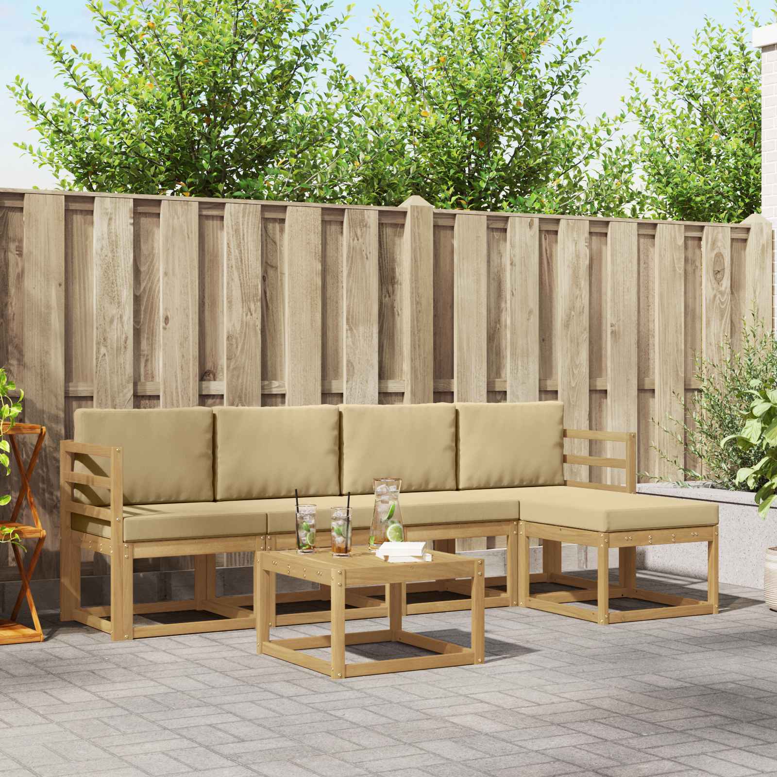 Outdoor-Sofagarnitur mit Kissen 6 pcs Weiß und Beige
