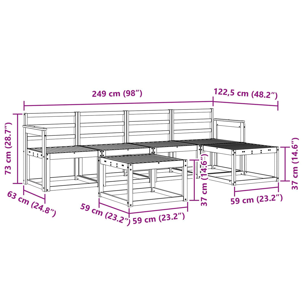 Outdoor-Sofagarnitur 6 pcs Weiß 59 x 59 x 37 cm
