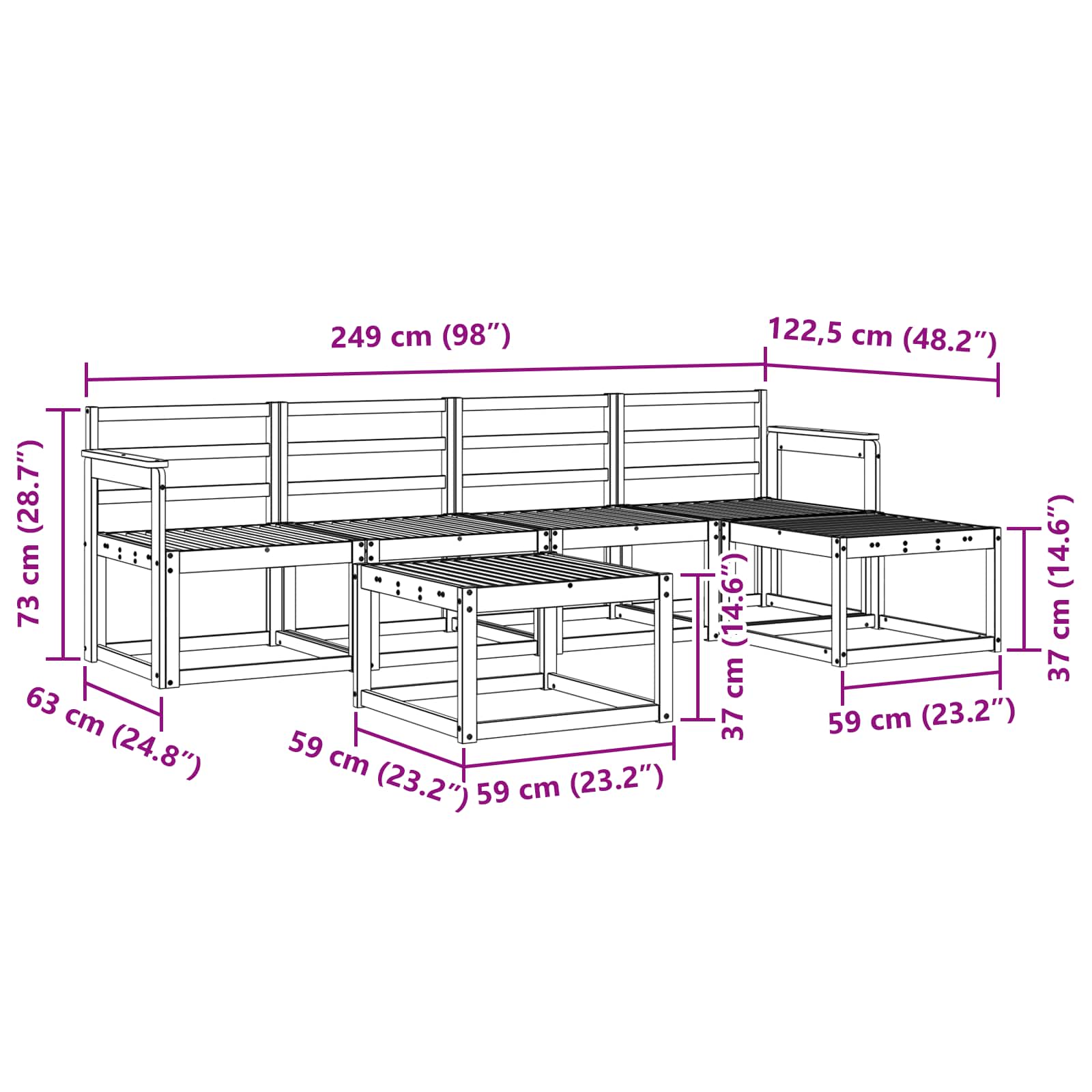 Outdoor-Sofagarnitur 6 pcs Weiß 59 x 59 x 37 cm