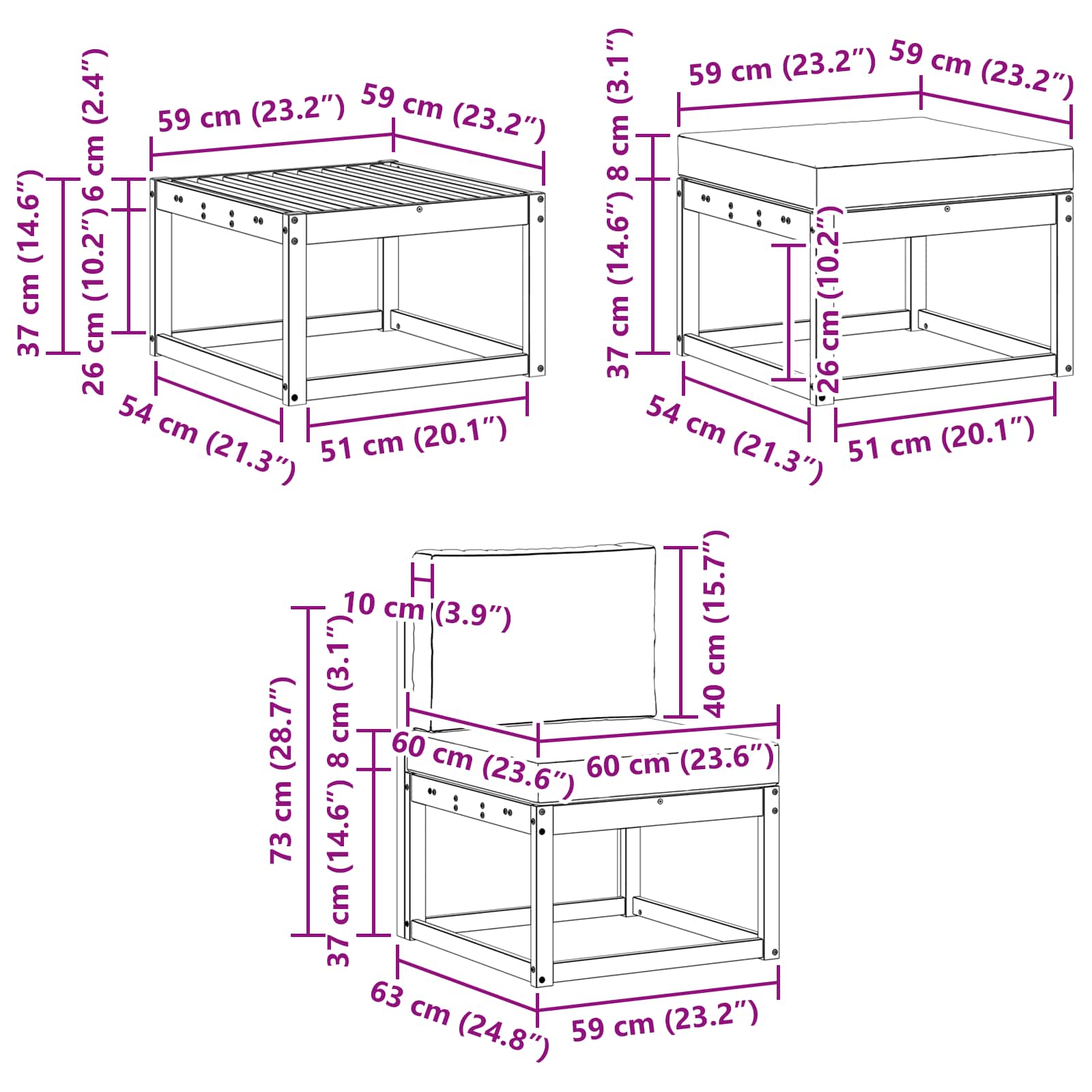 Outdoor-Sofagarnitur mit Kissen 6 pcs Weiß und Creme
