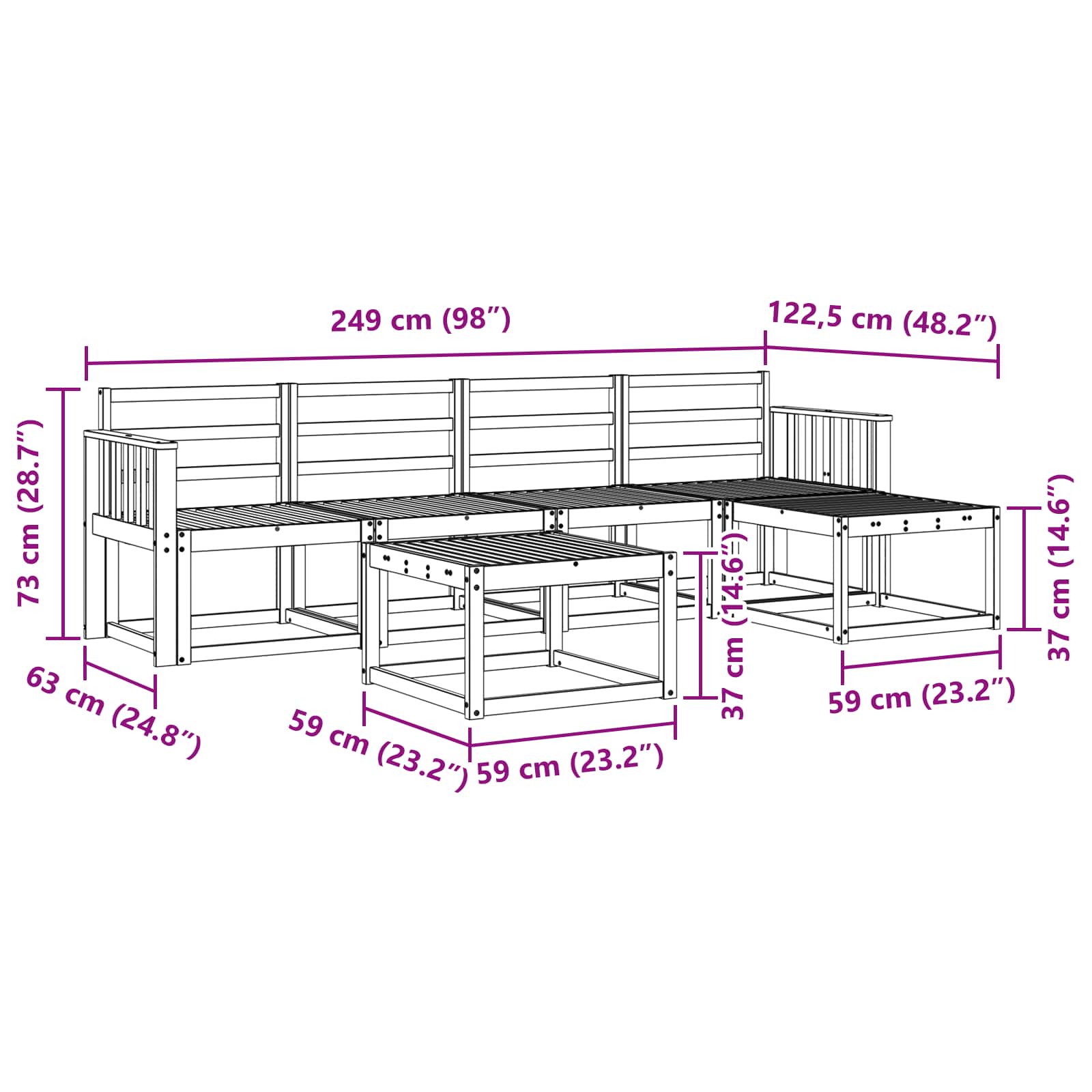 Outdoor-Sofagarnitur 6 pcs Weiß 59 x 59 x 37 cm
