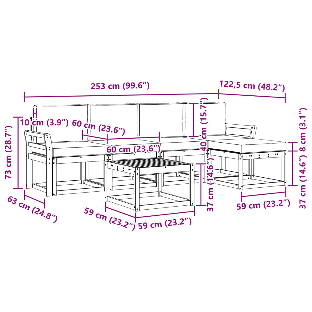 Outdoor-Sofagarnitur mit Kissen 6 pcs Weiß und Creme