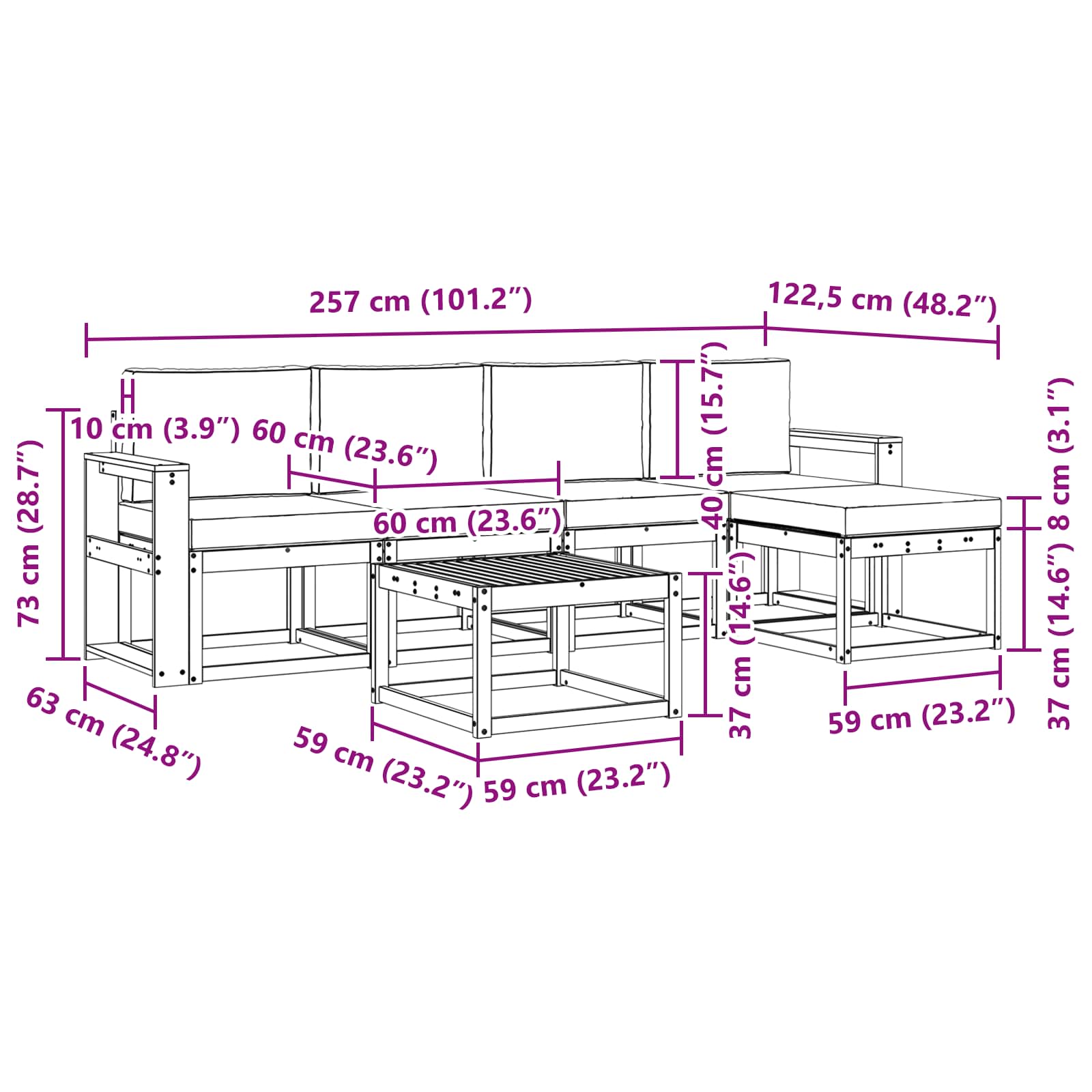 Outdoor-Sofagarnitur mit Kissen 6 pcs Weiß und Anthrazit