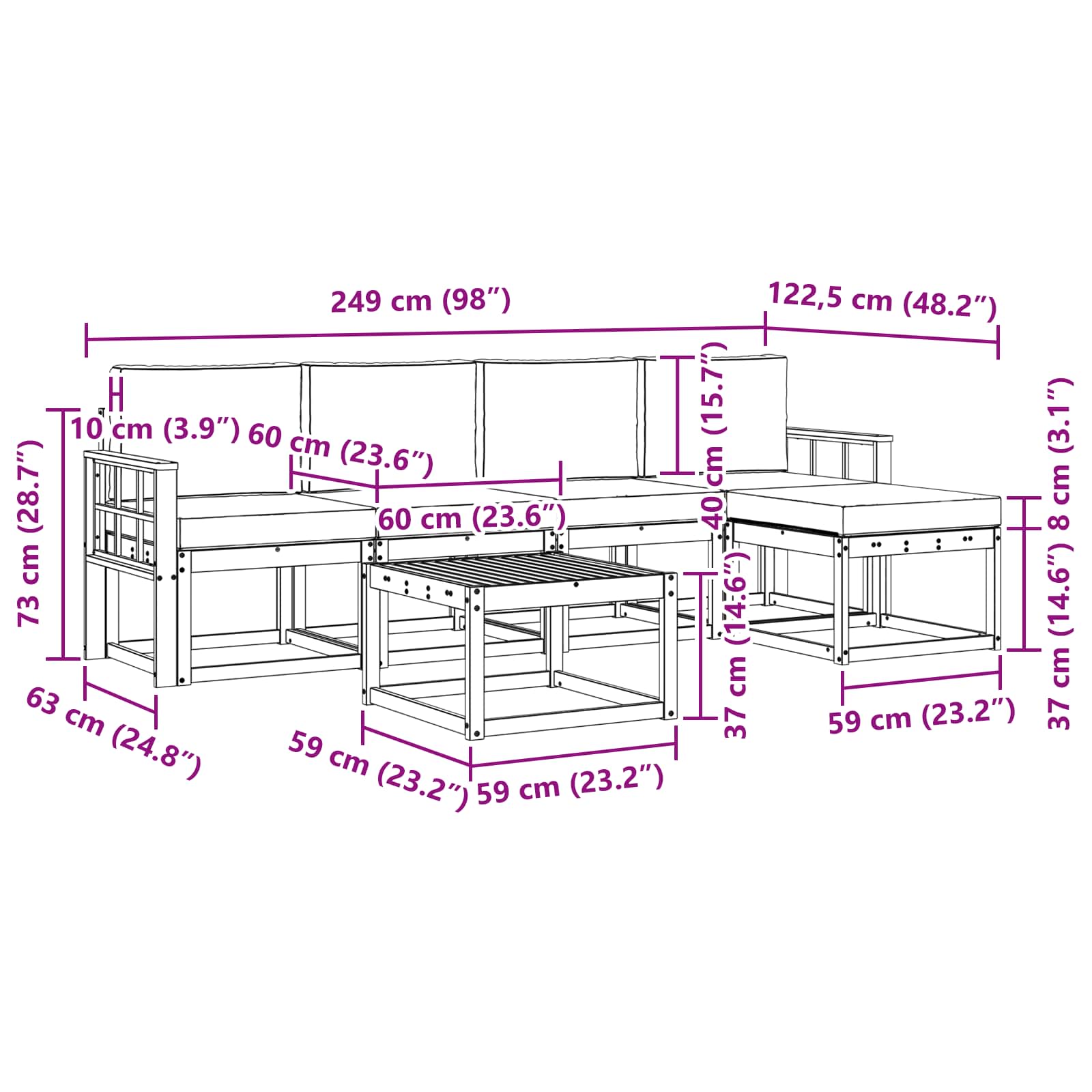 Outdoor-Sofagarnitur mit Kissen 6 pcs Weiß und Creme