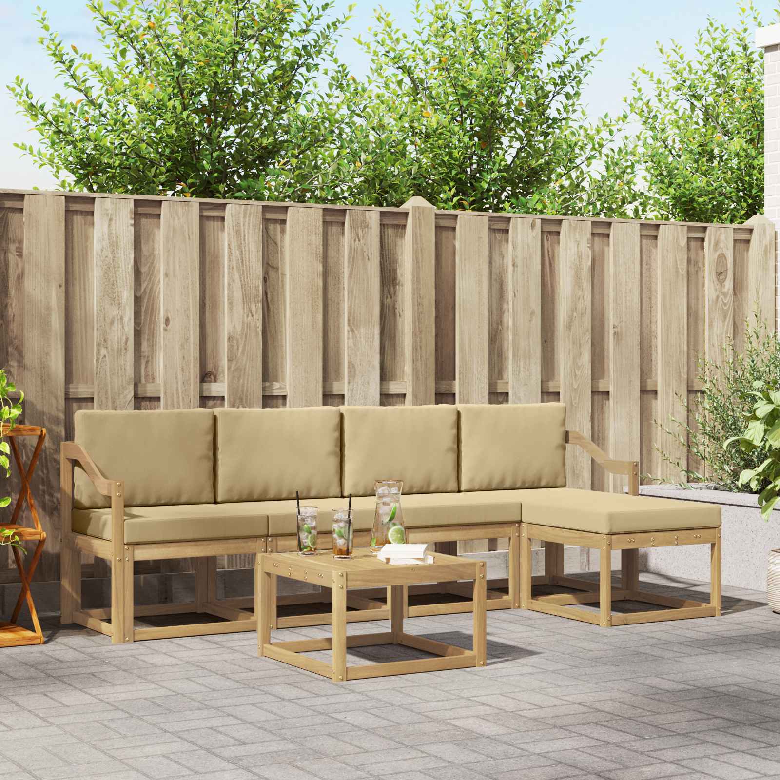 Outdoor-Sofagarnitur mit Kissen 6 pcs Weiß und Beige