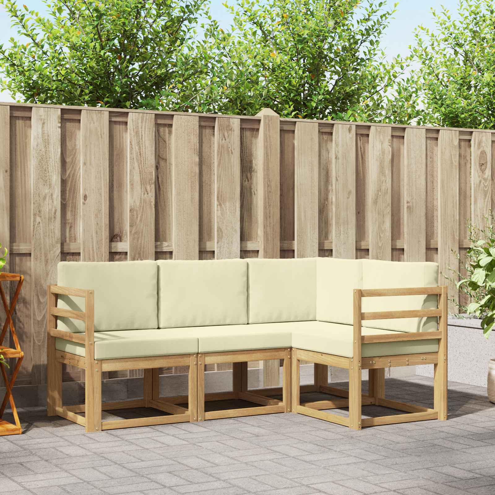 Outdoor-Sofagarnitur mit Kissen 4 pcs Weiß und Creme