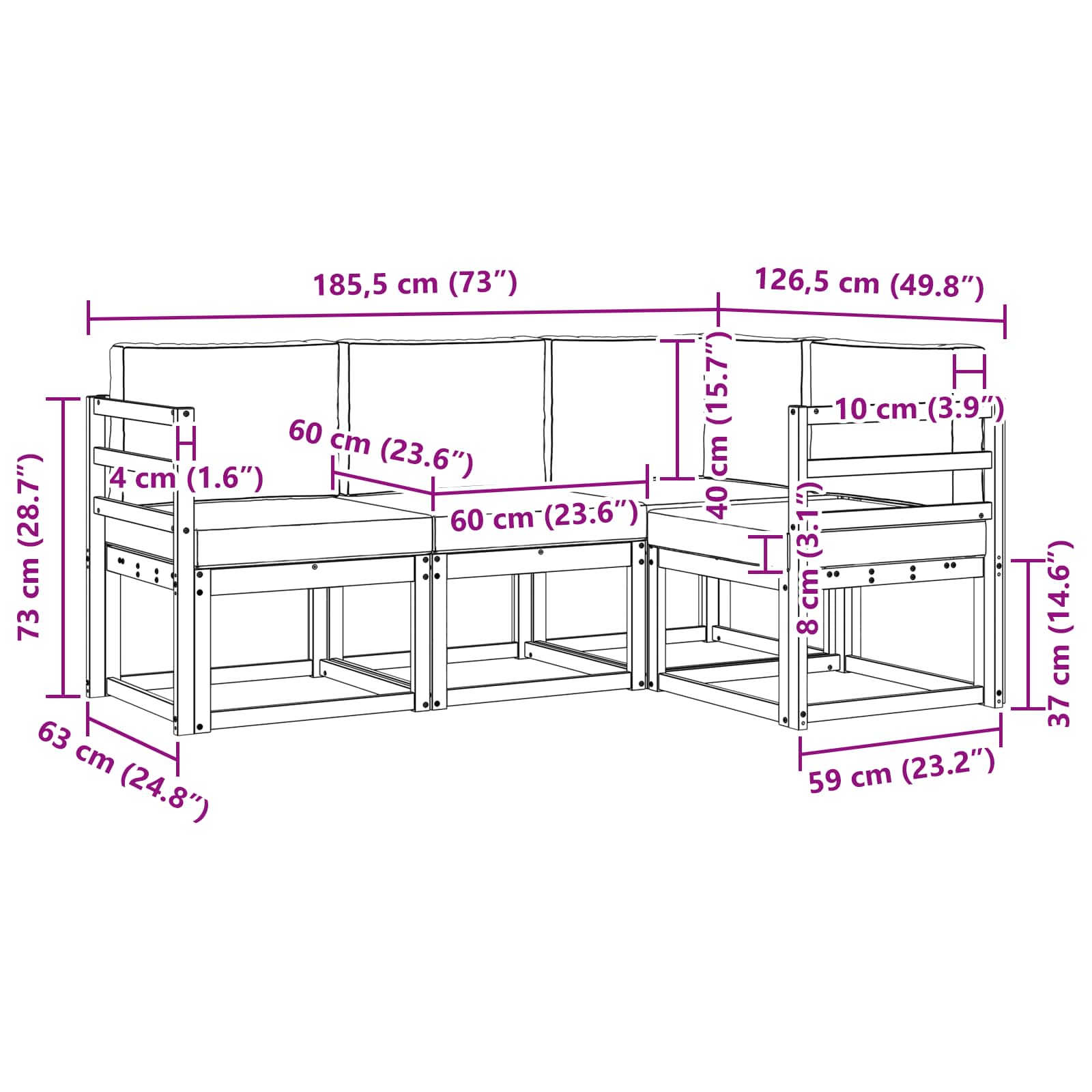 Outdoor-Sofagarnitur 4 pcs Weiß und Hellgrau