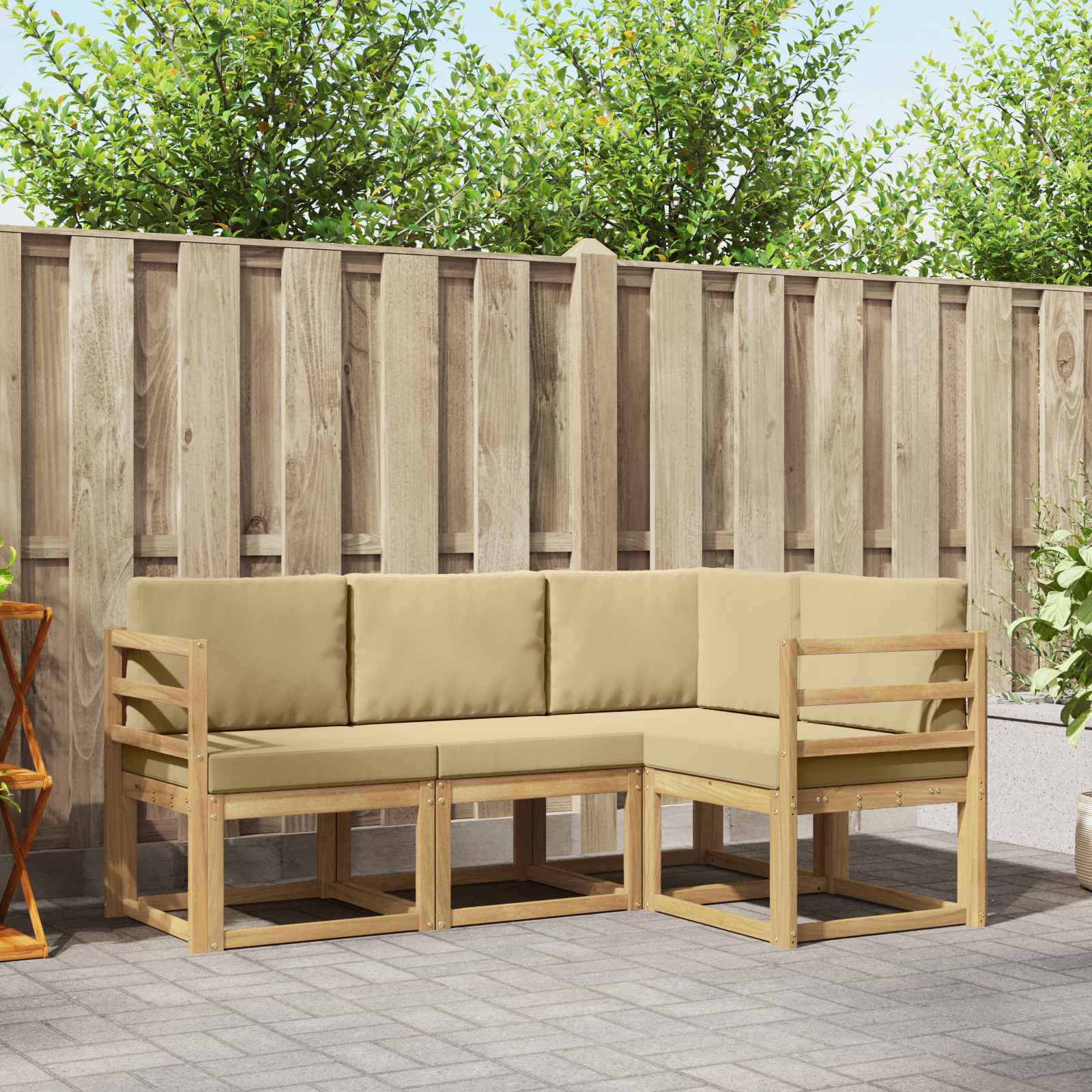 Outdoor-Sofagarnitur mit Kissen 4 pcs Weiß und Beige