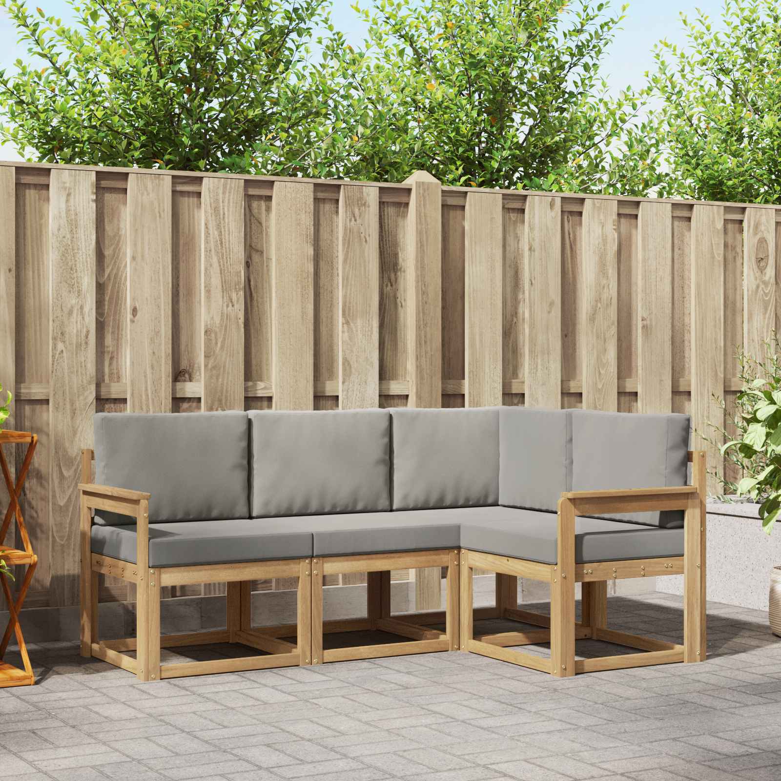 Outdoor-Sofagarnitur 4 pcs Weiß und Hellgrau