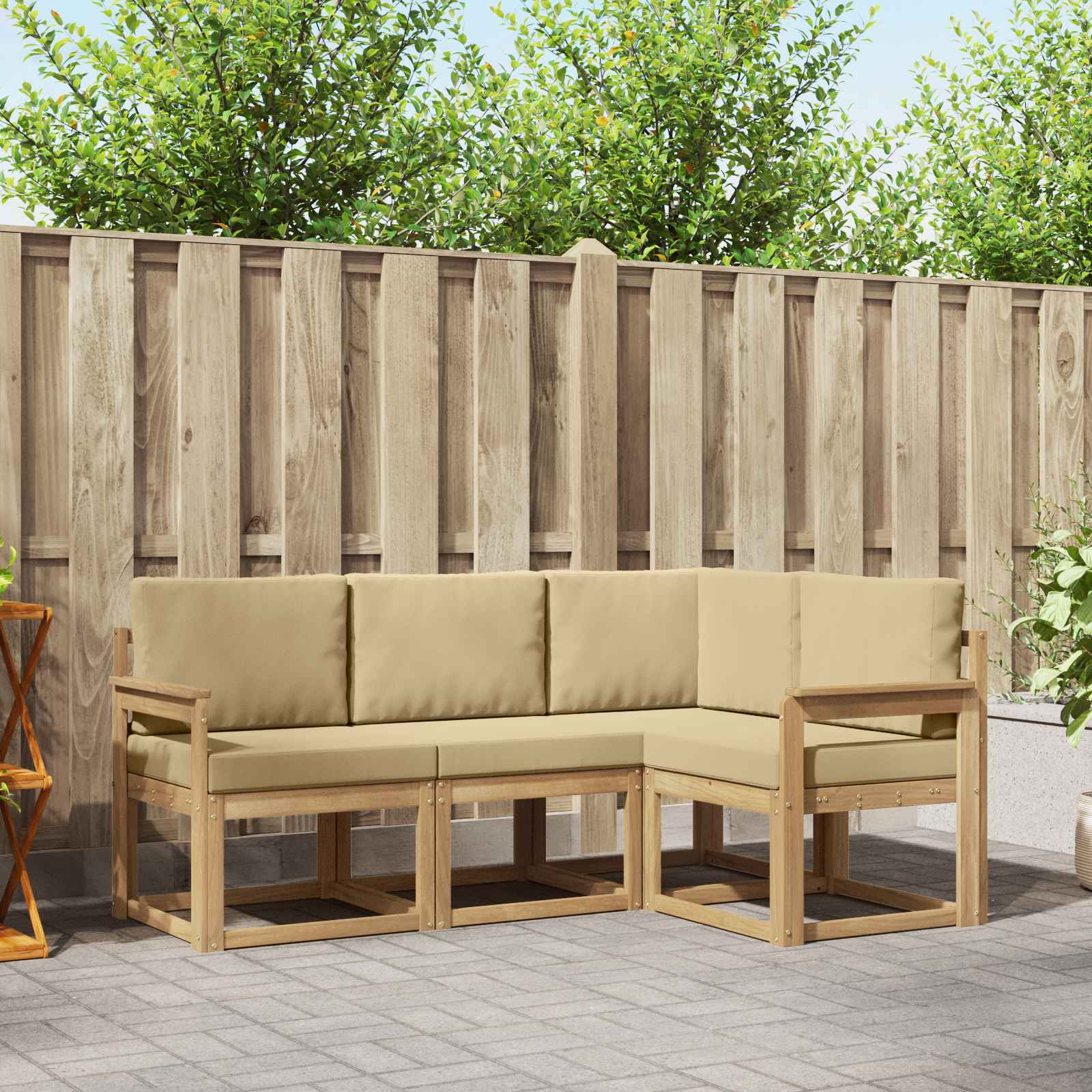 Outdoor-Sofagarnitur mit Kissen 4 pcs Weiß und Beige