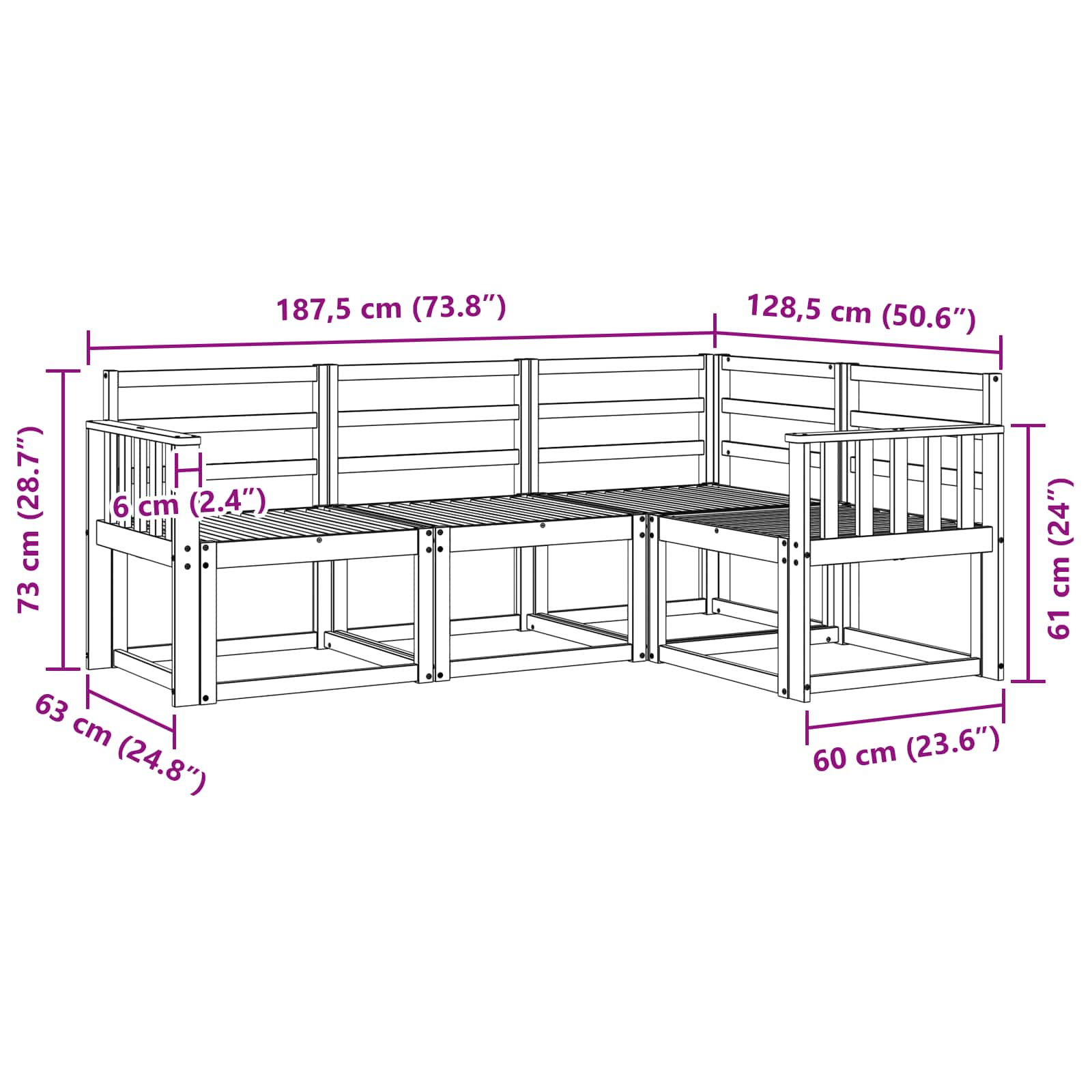 Outdoor-Sofagarnitur 4 pcs Weiß 187,5 x 128,5 x 73 cm