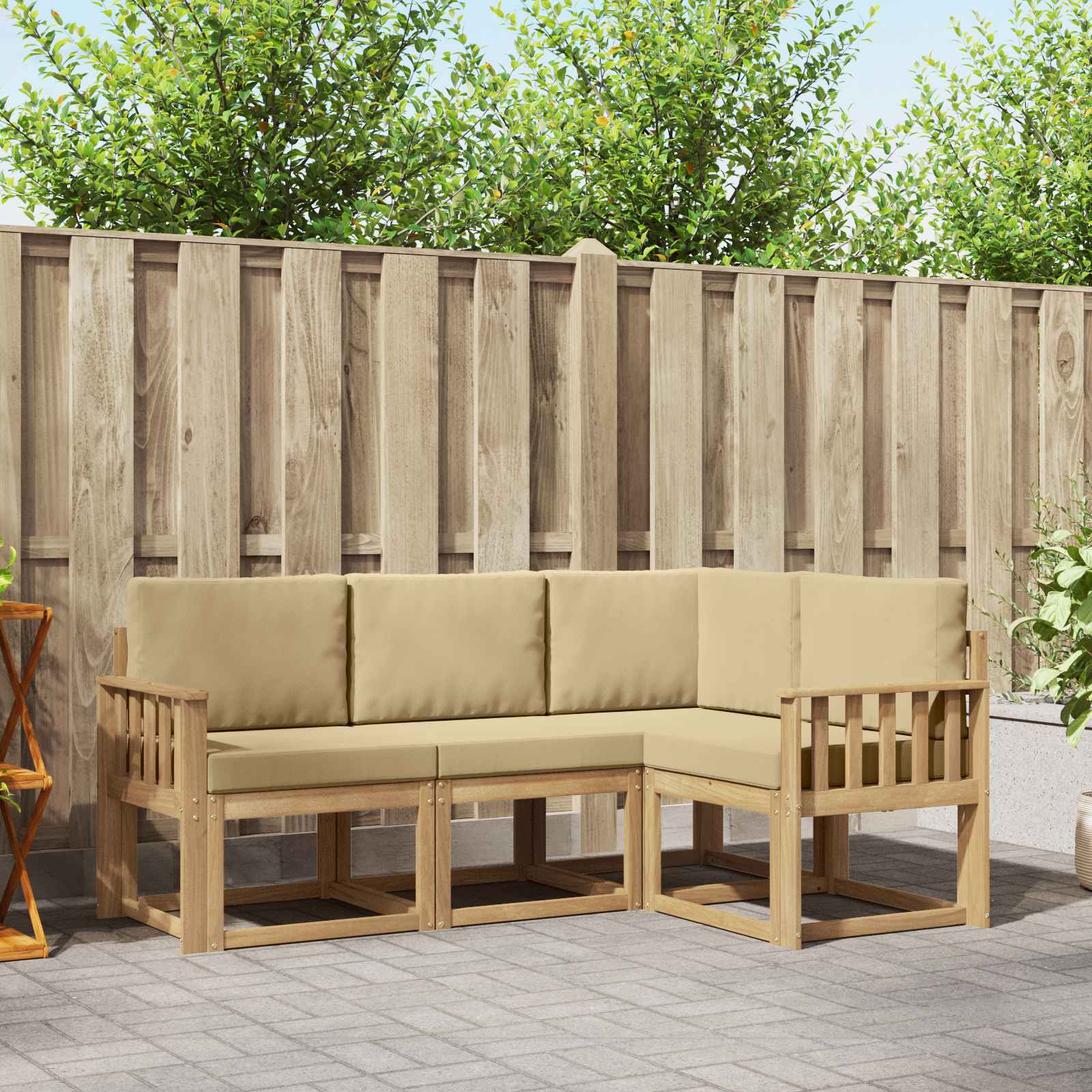 Outdoor-Sofagarnitur mit Kissen 4 pcs Weiß und Beige