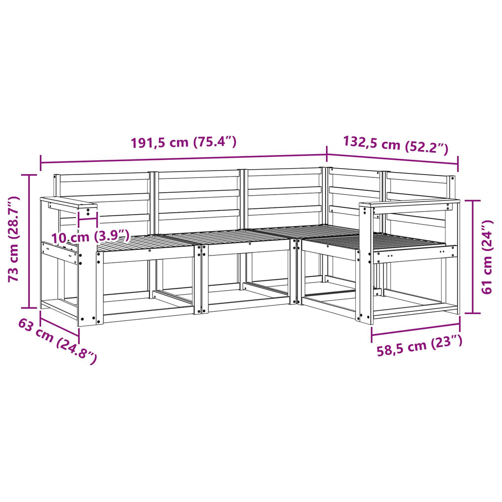 Outdoor-Sofagarnitur 4 pcs Weiß 191,5 x 132,5 x 73 cm