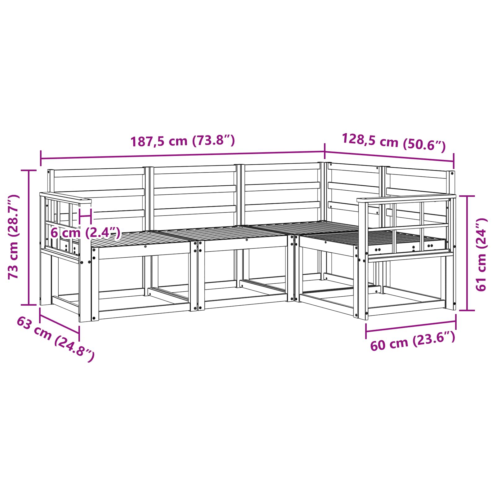 Outdoor-Sofagarnitur 4 pcs Weiß 187,5 x 128,5 x 73 cm