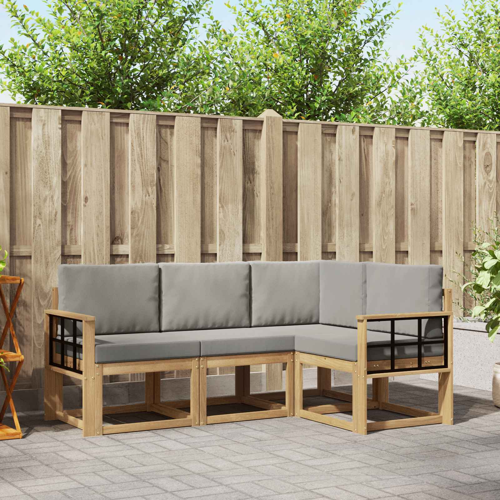 Outdoor-Sofagarnitur 4 pcs Weiß und Hellgrau