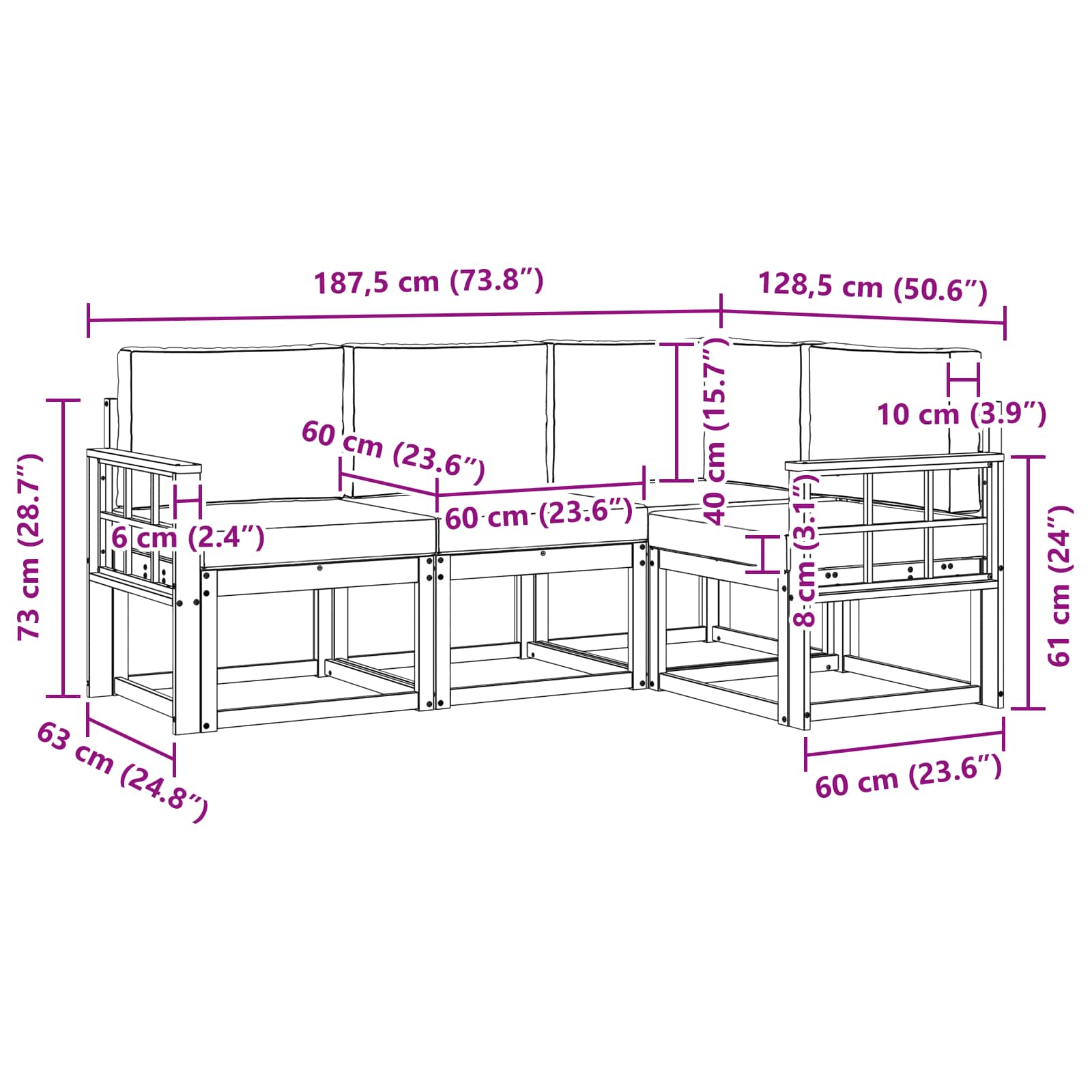 Outdoor-Sofagarnitur 4 pcs Weiß und Hellgrau