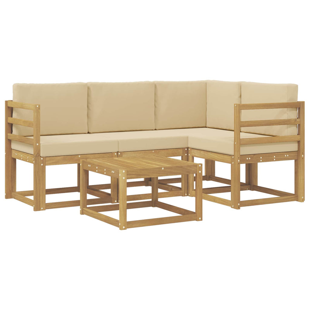 Outdoor-Sofagarnitur mit Kissen 5 pcs Weiß und Beige