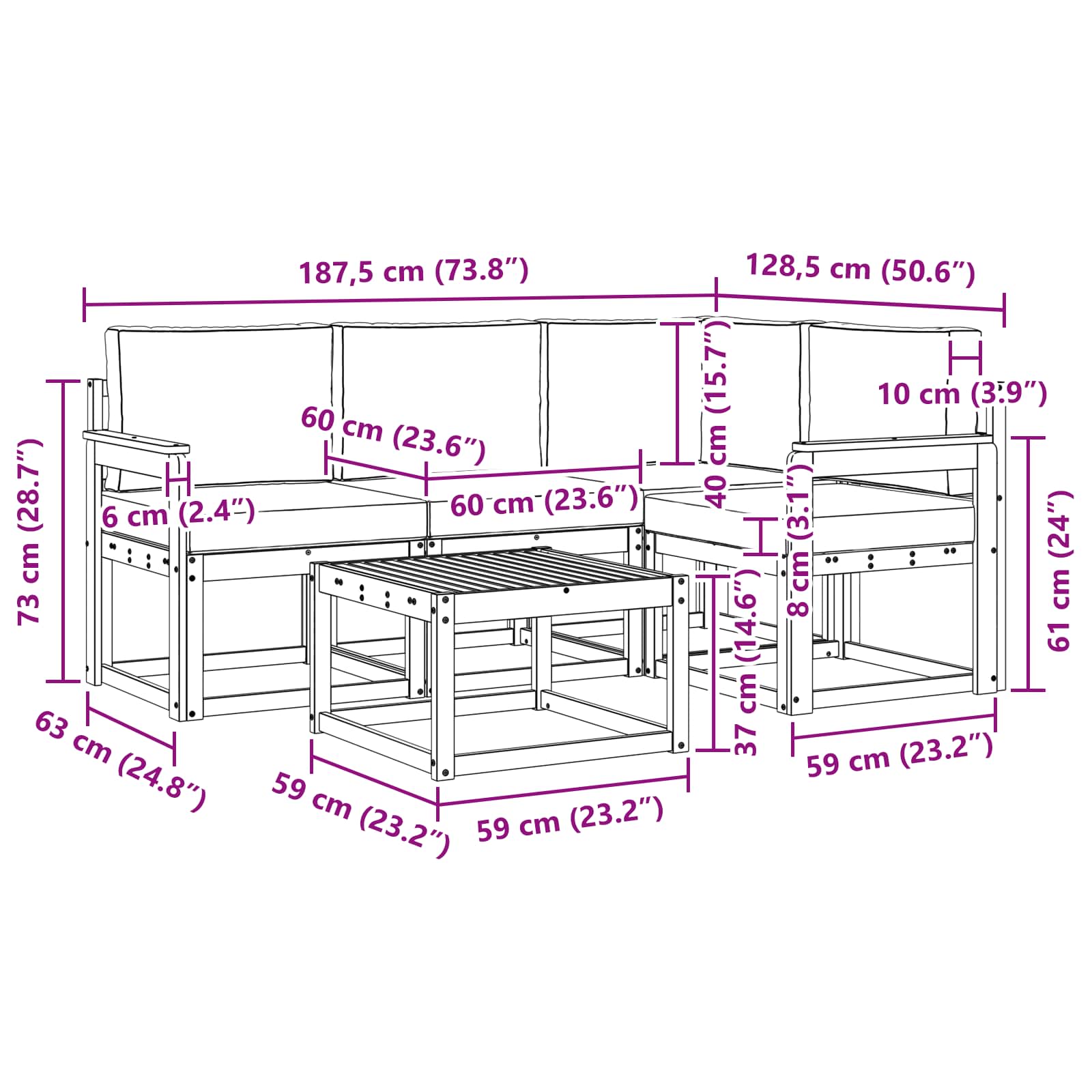 Outdoor-Sofagarnitur mit Kissen 5 pcs Weiß und Creme