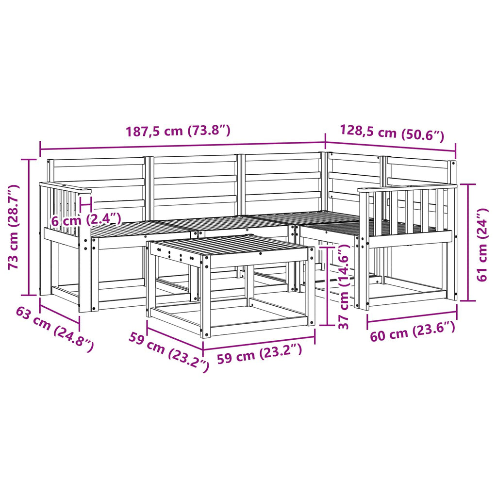 Outdoor-Sofagarnitur 5 pcs Weiß 59 x 59 x 37 cm