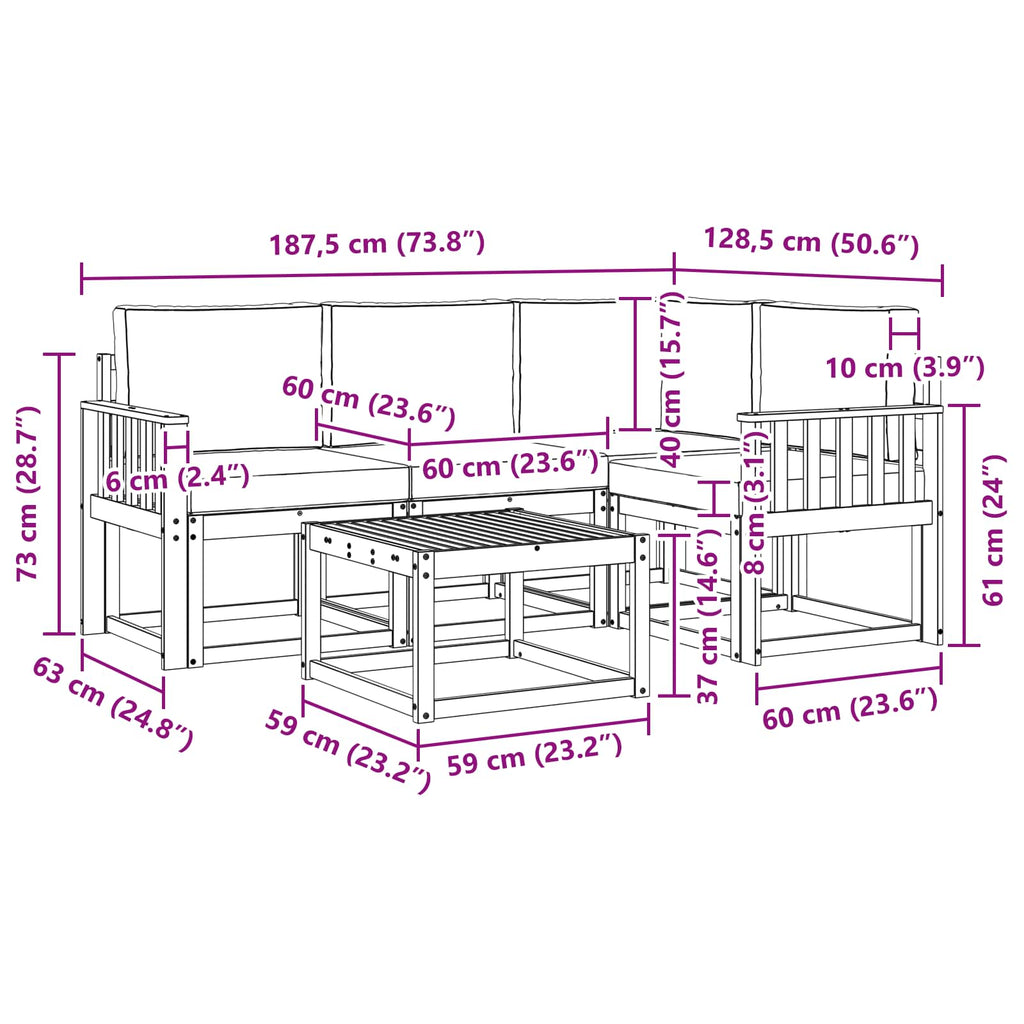Outdoor-Sofagarnitur mit Kissen 5 pcs Weiß und Creme