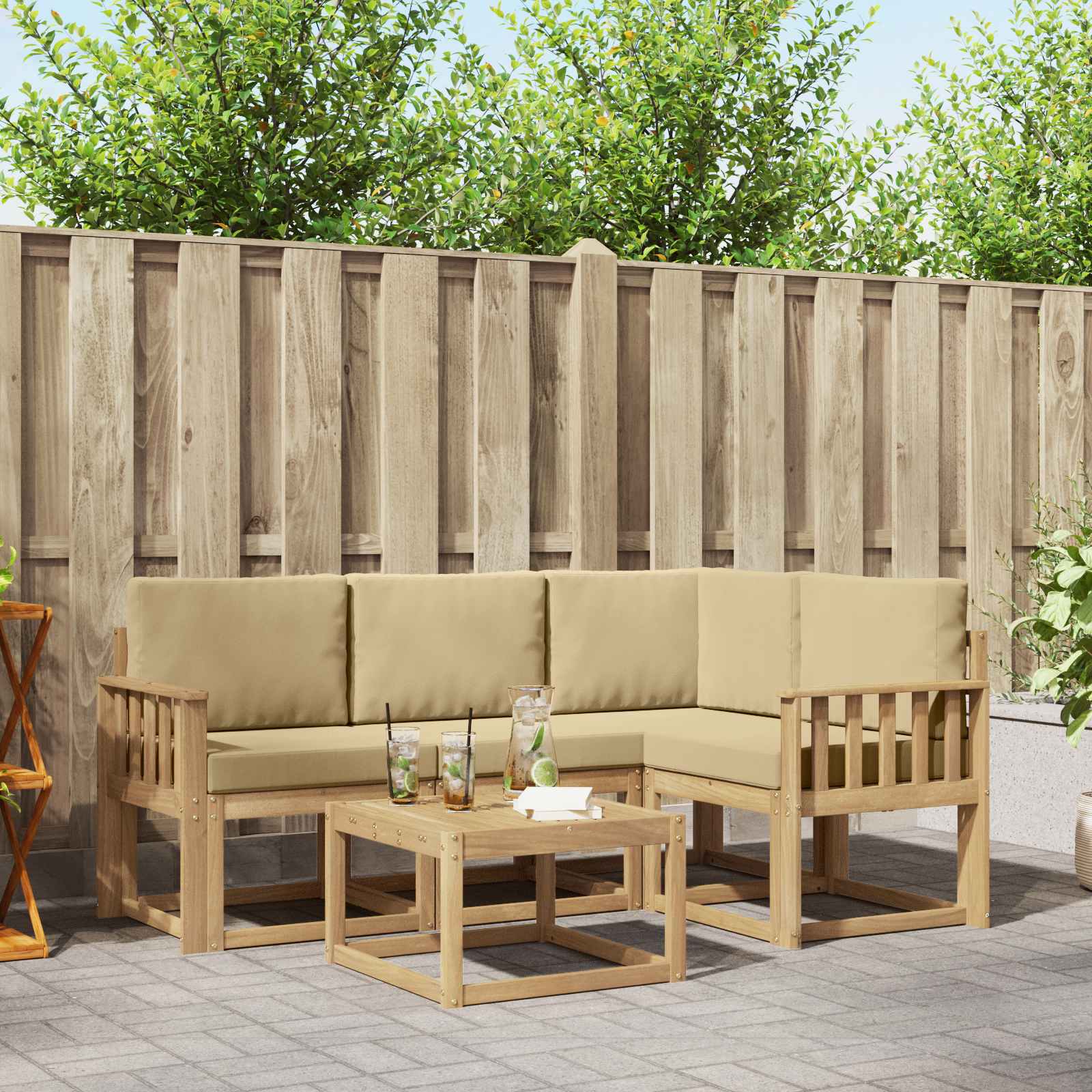 Outdoor-Sofagarnitur mit Kissen 5 pcs Weiß und Beige