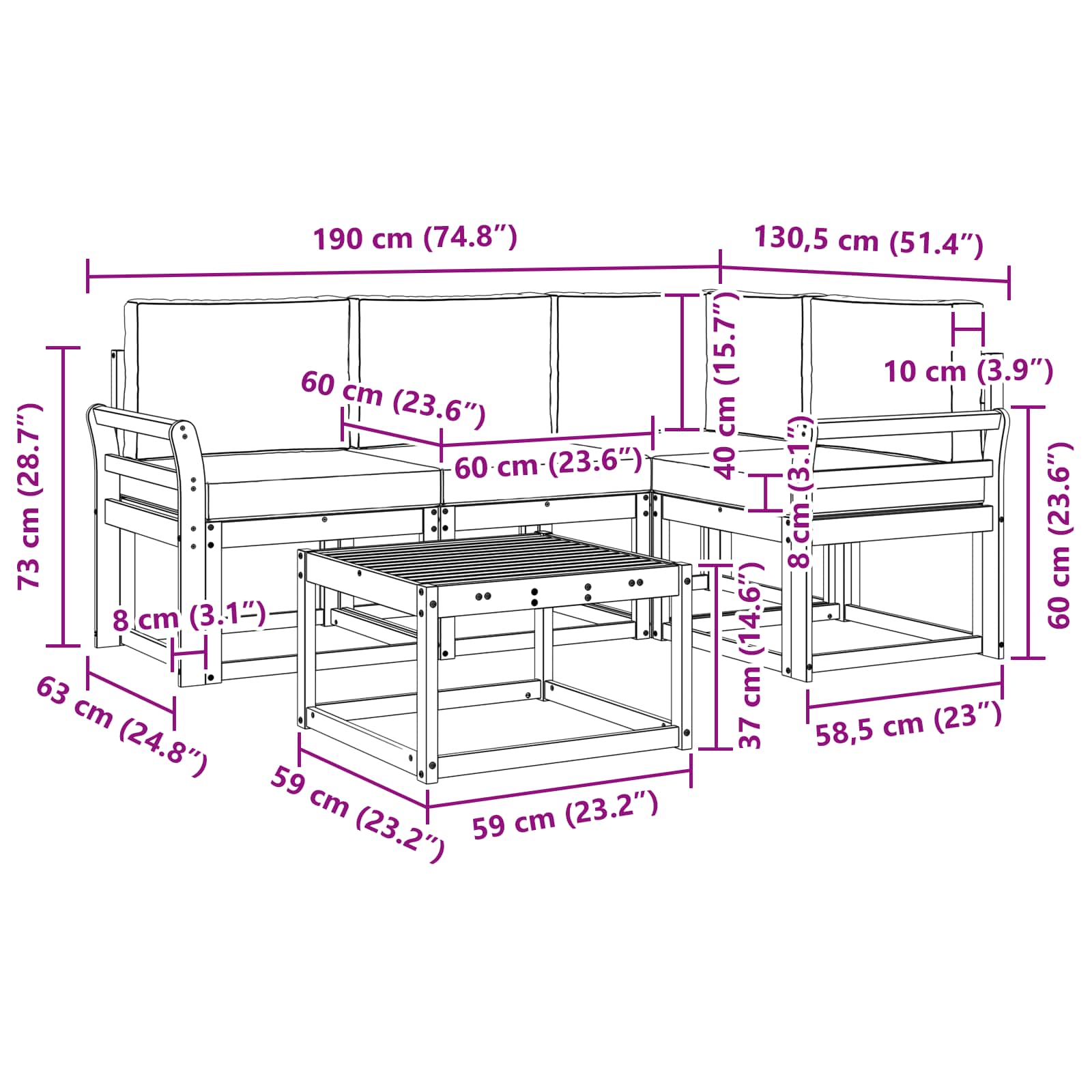 Outdoor-Sofagarnitur mit Kissen 5 pcs Weiß und Creme