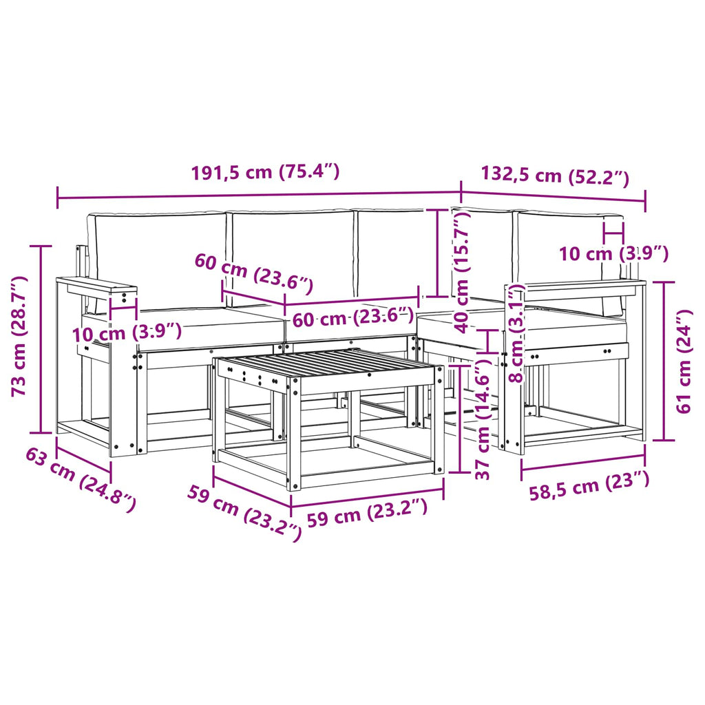 Outdoor-Sofagarnitur mit Kissen 5 pcs Weiß und Creme