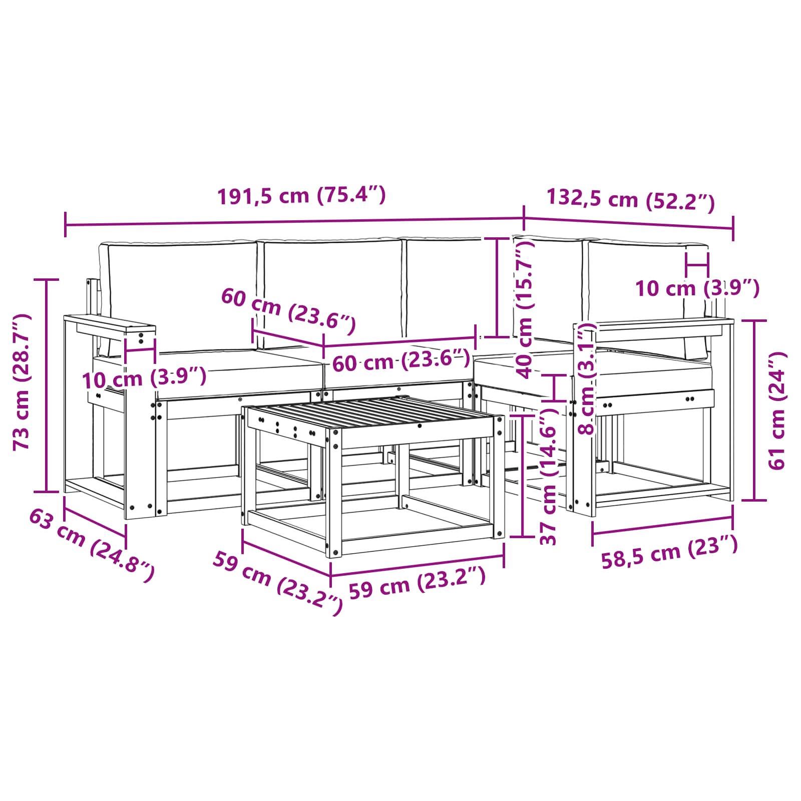 Outdoor-Sofagarnitur mit Kissen 5 pcs Weiß und Anthrazit