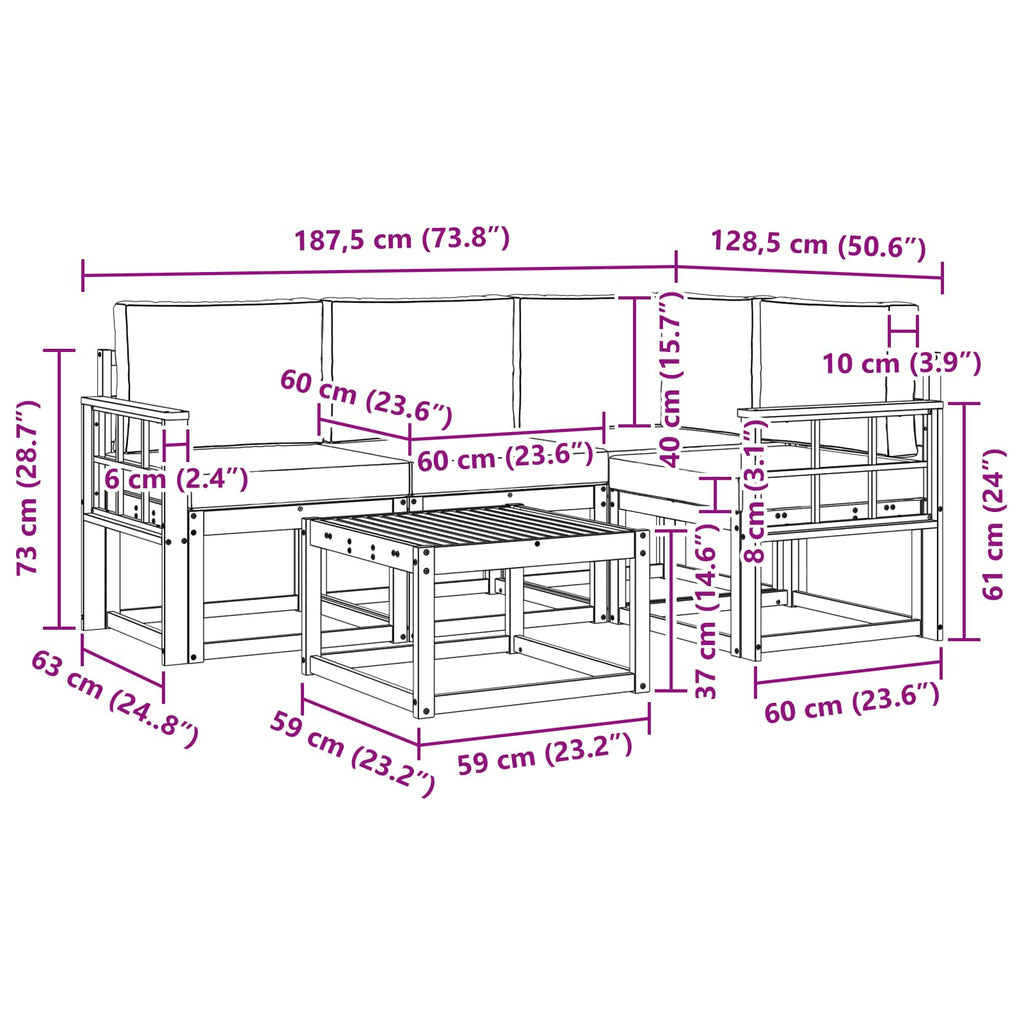Outdoor-Sofagarnitur mit Kissen 5 pcs Weiß und Creme