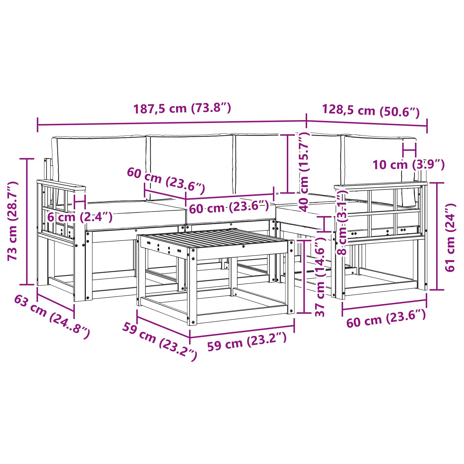 Outdoor-Sofagarnitur mit Kissen 5 pcs Weiß und Creme