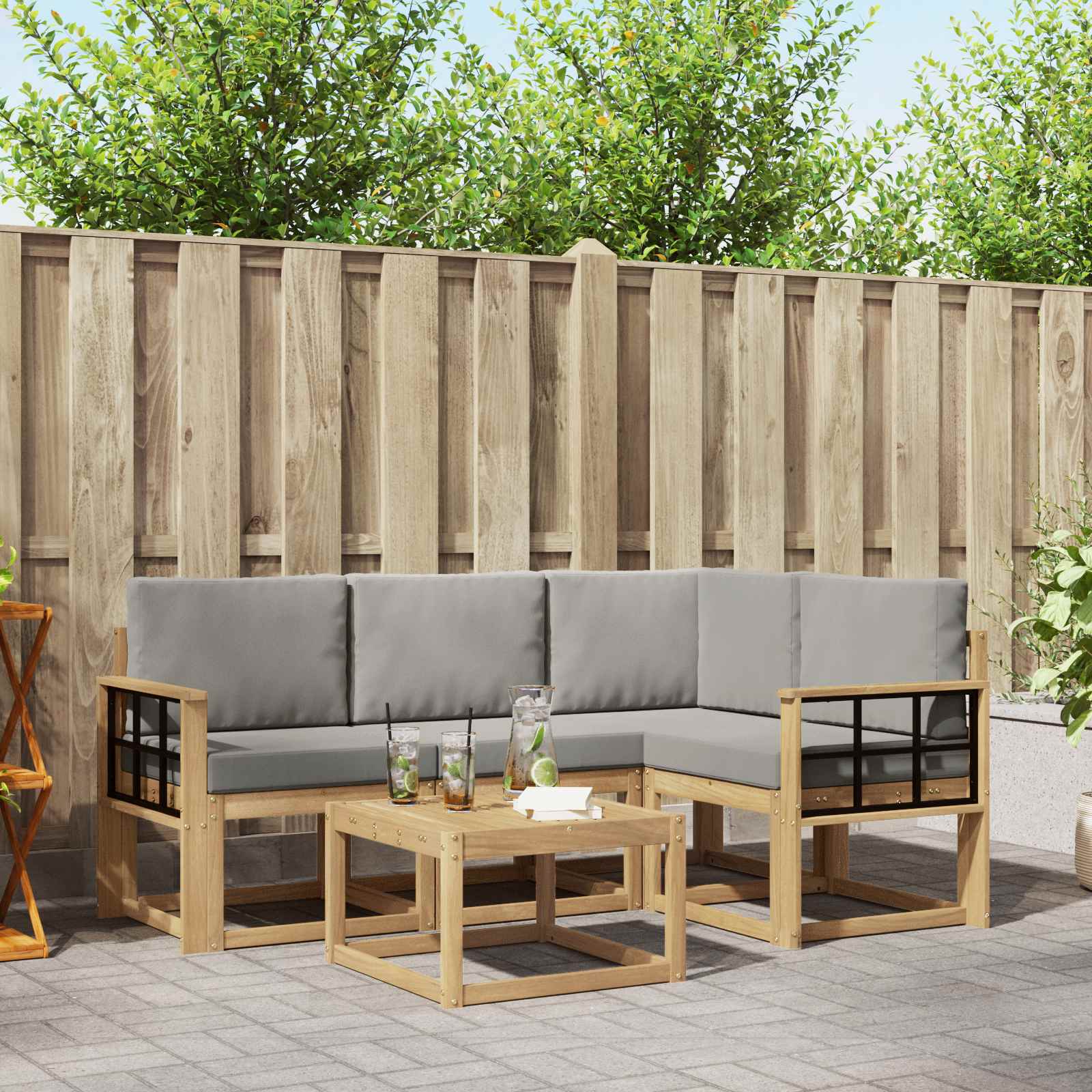 Outdoor-Sofagarnitur 5 pcs Weiß und Hellgrau 59 x 59 x 37 cm