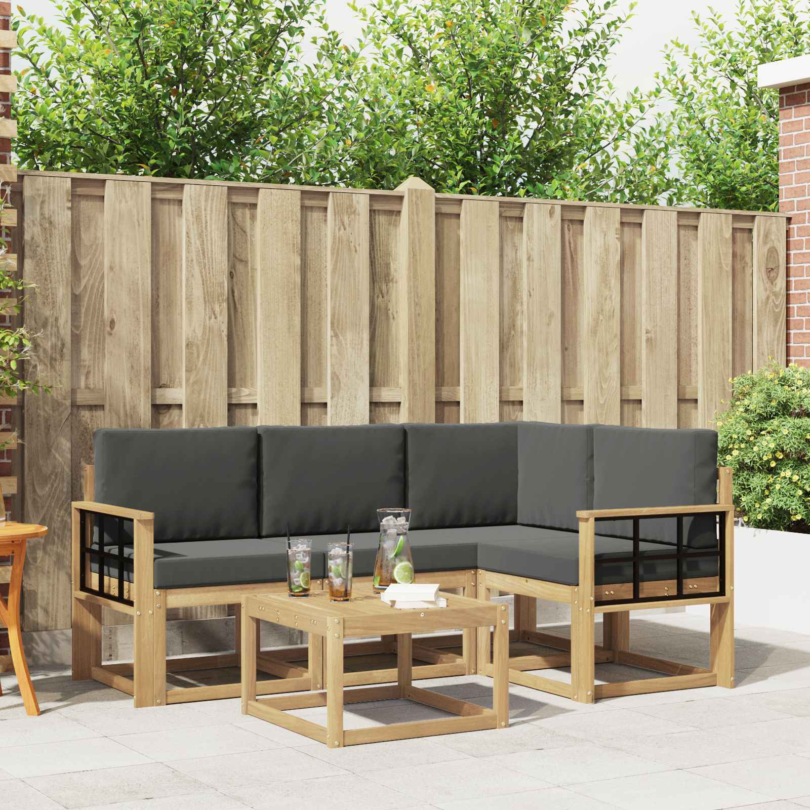 Outdoor-Sofagarnitur mit Kissen 5 pcs Weiß und Anthrazit