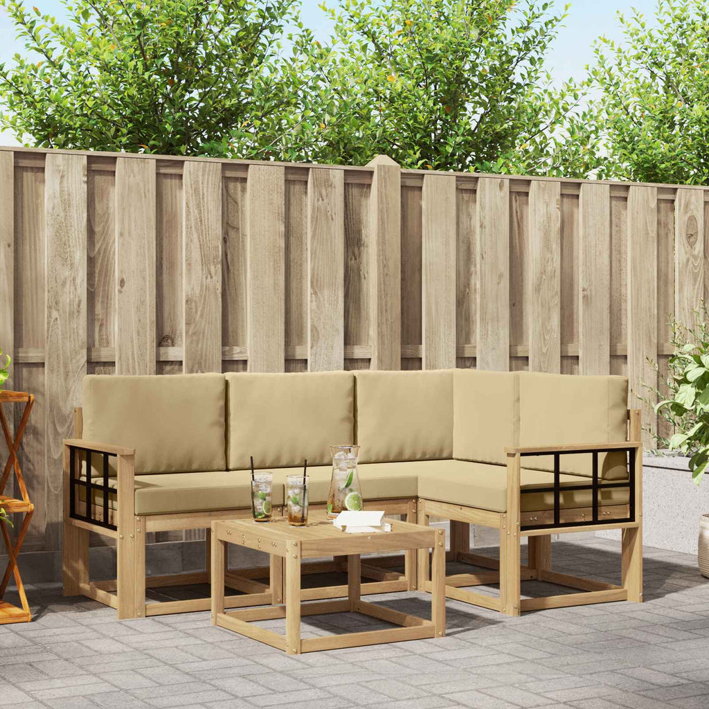Outdoor-Sofagarnitur mit Kissen 5 pcs Weiß und Beige