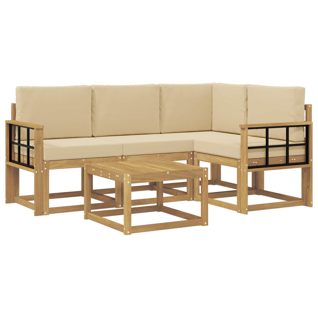 Outdoor-Sofagarnitur mit Kissen 5 pcs Weiß und Beige