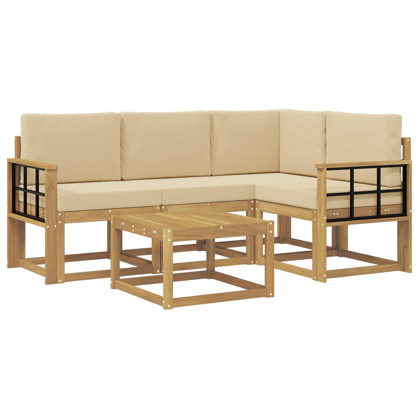 Outdoor-Sofagarnitur mit Kissen 5 pcs Weiß und Beige