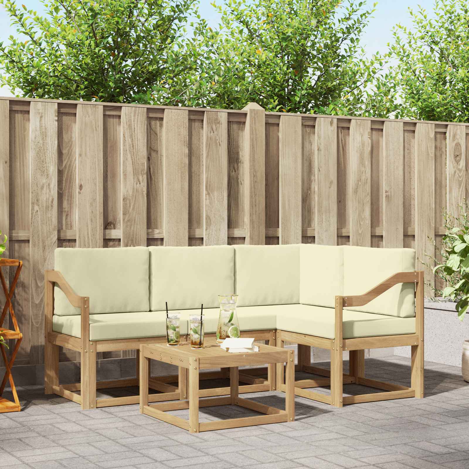 Outdoor-Sofagarnitur mit Kissen 5 pcs Weiß und Creme