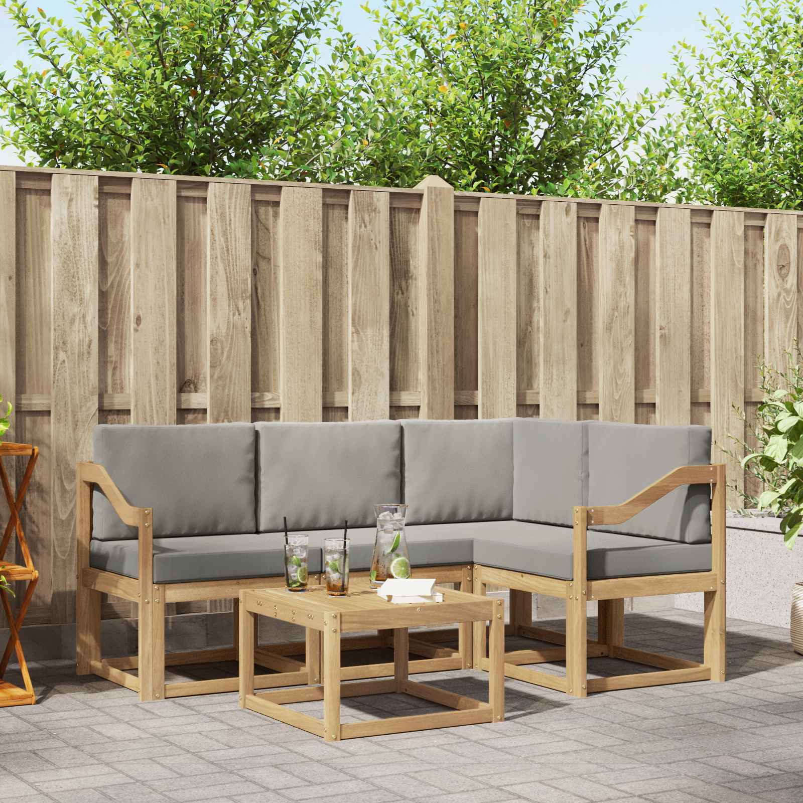 Outdoor-Sofagarnitur 5 pcs Weiß und Hellgrau 59 x 59 x 37 cm