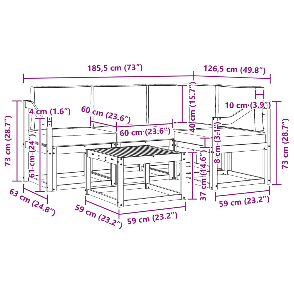 Outdoor-Sofagarnitur 5 pcs Weiß und Hellgrau 59 x 59 x 37 cm