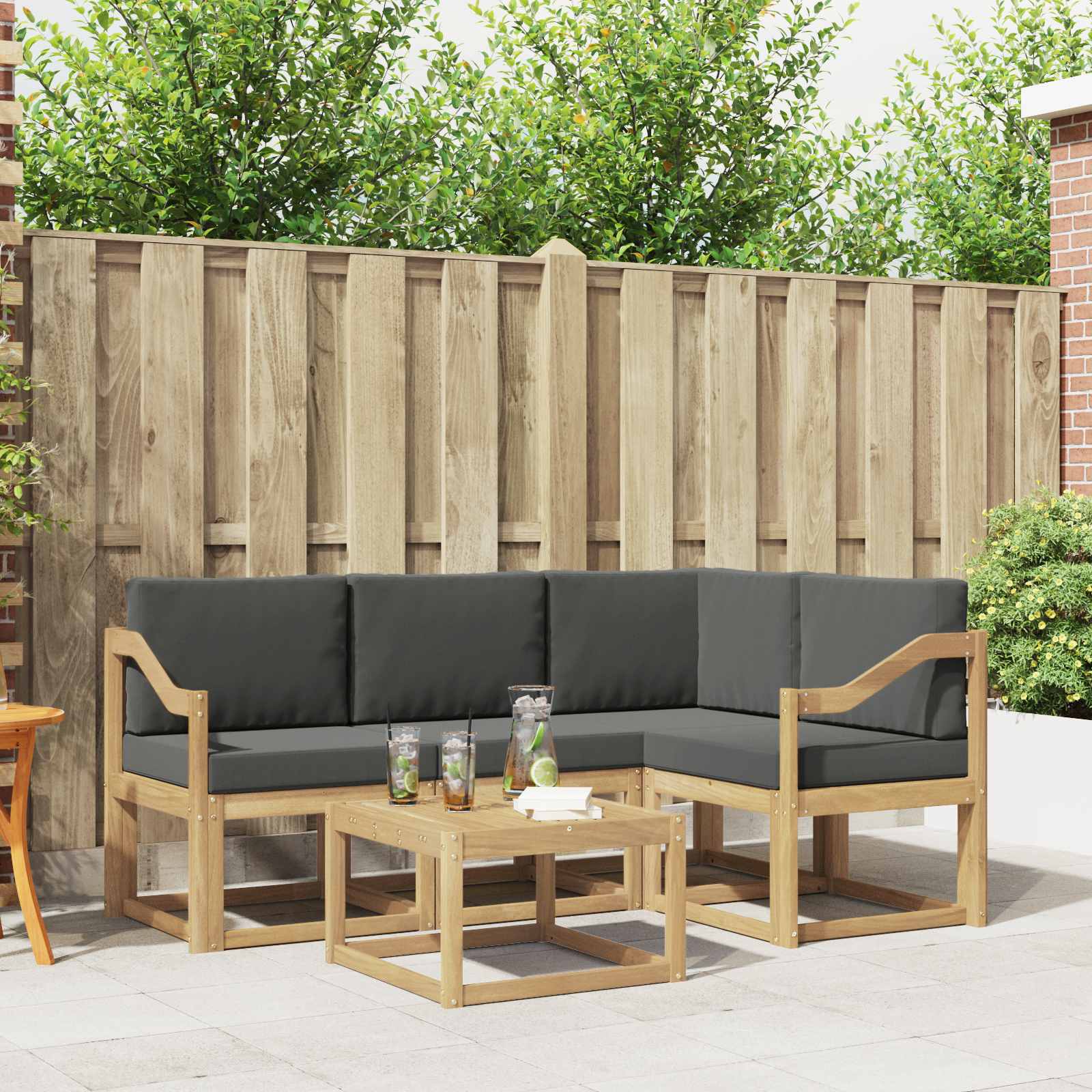 Outdoor-Sofagarnitur mit Kissen 5 pcs Weiß und Anthrazit