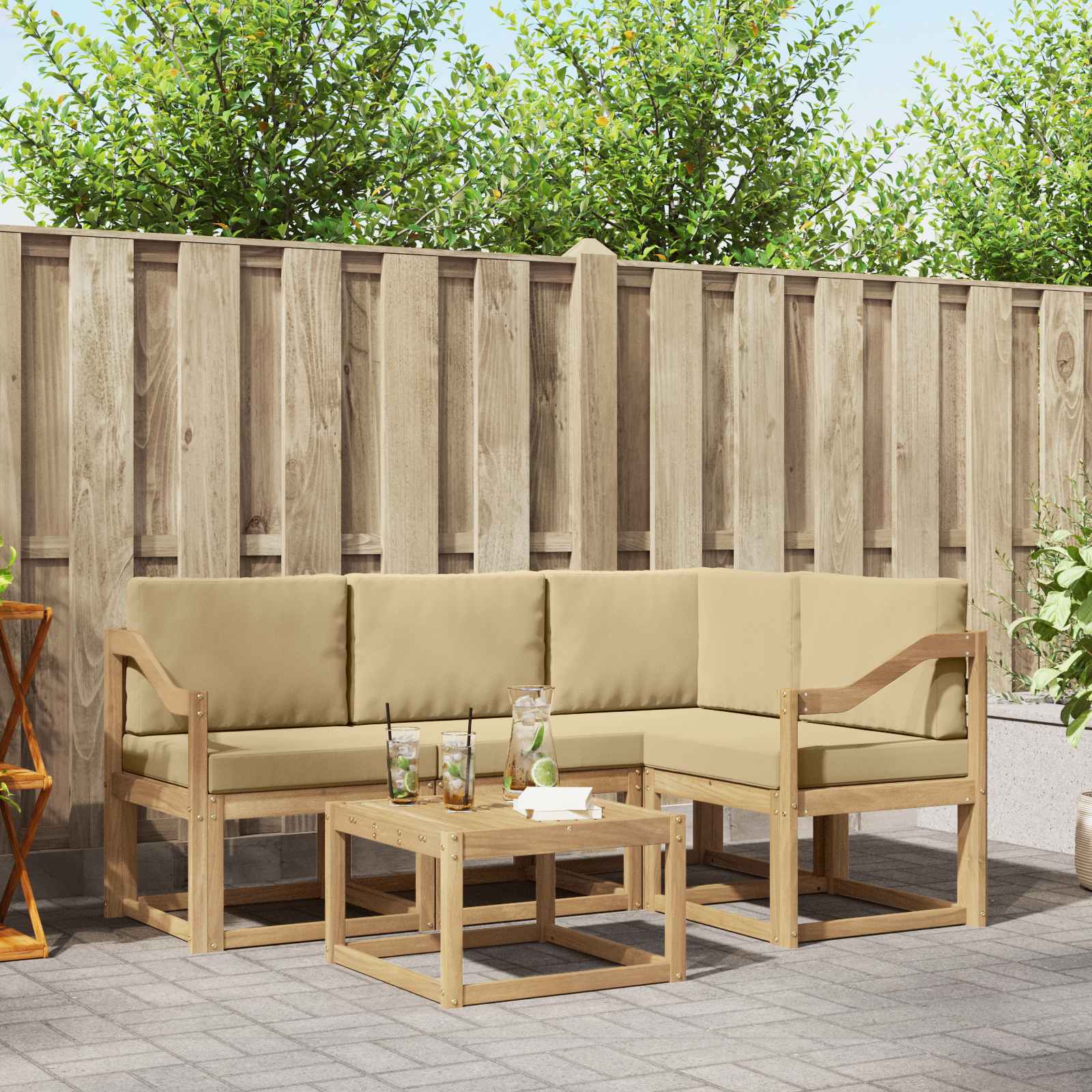 Outdoor-Sofagarnitur mit Kissen 5 pcs Weiß und Beige