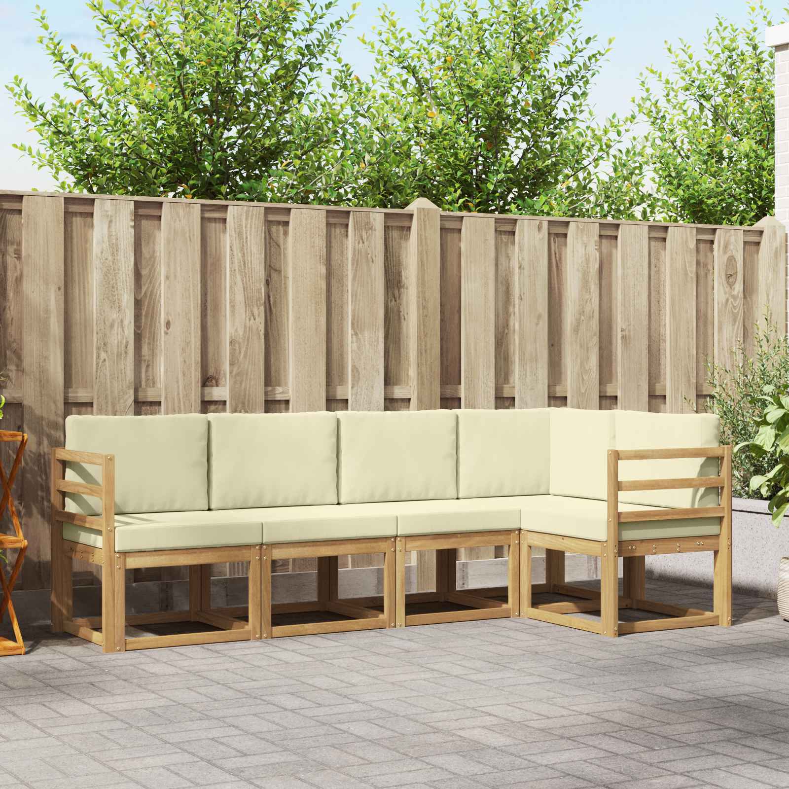 Outdoor-Sofagarnitur mit Kissen 5 pcs Weiß und Creme