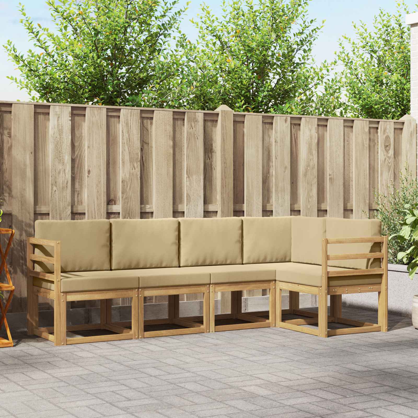Outdoor-Sofagarnitur mit Kissen 5 pcs Weiß und Beige