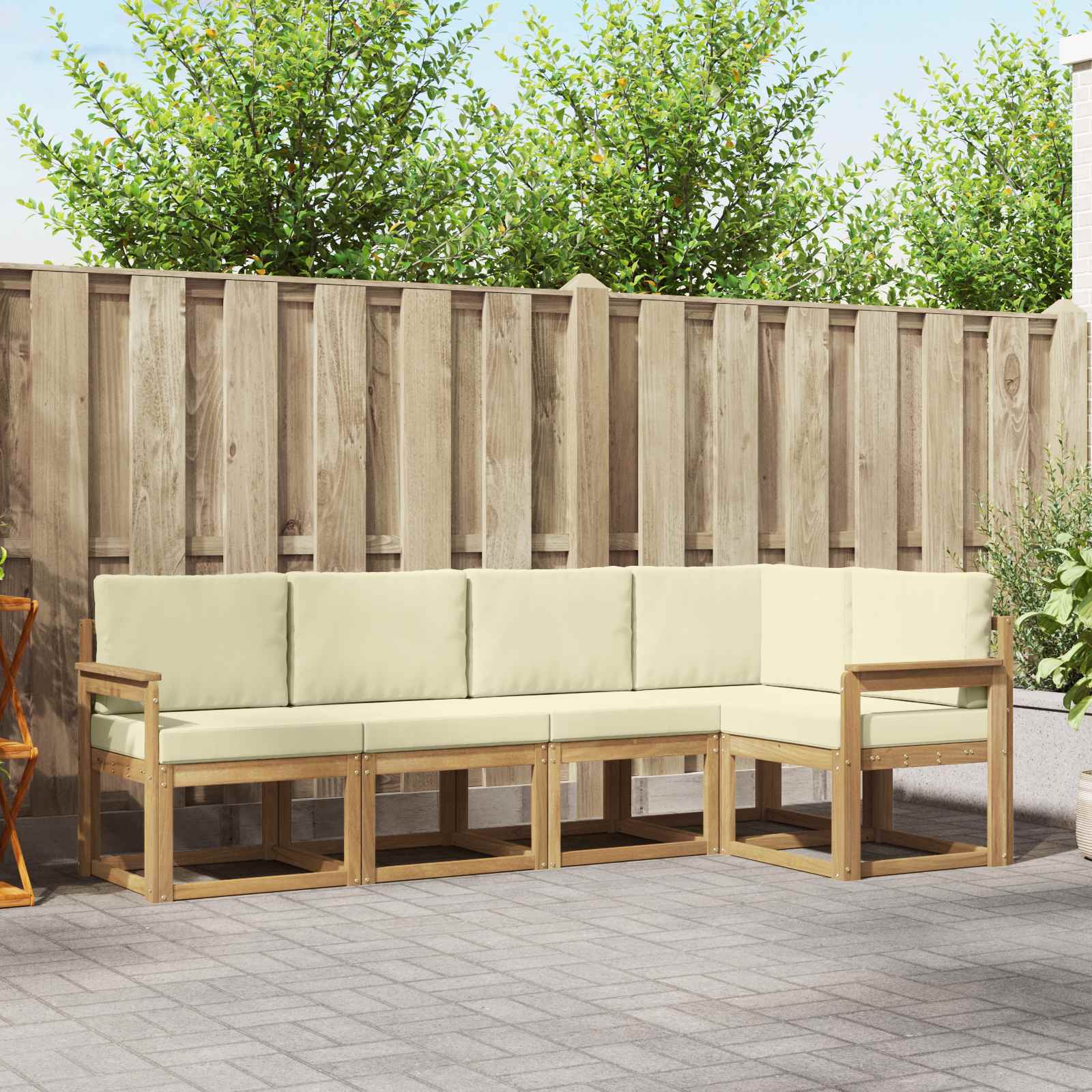 Outdoor-Sofagarnitur mit Kissen 5 pcs Weiß und Creme